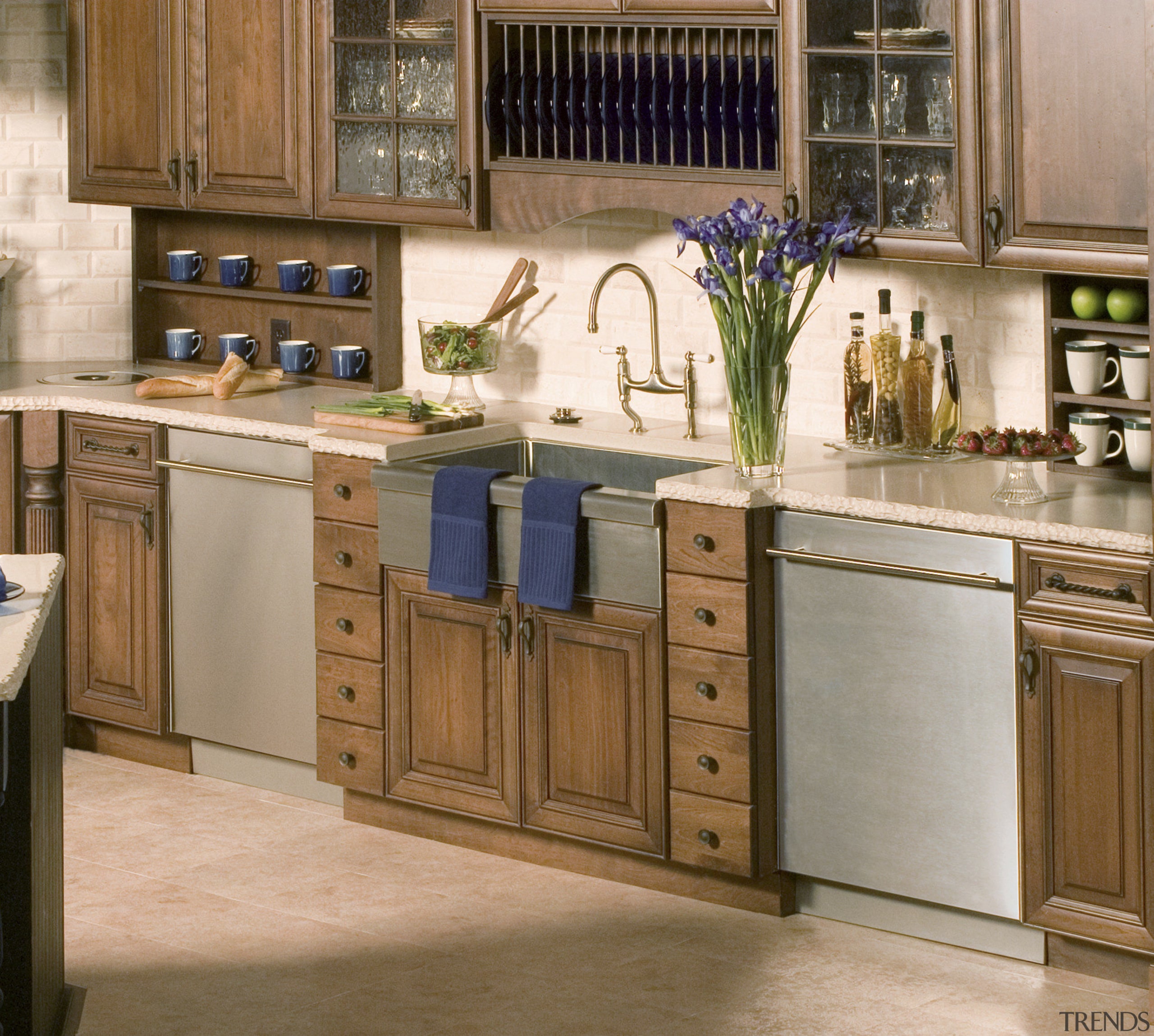 View of Asko appliance dishwashers. - View of cabinetry, countertop, cuisine classique, drawer, flooring, furniture, hardwood, kitchen, wood stain, brown, gray