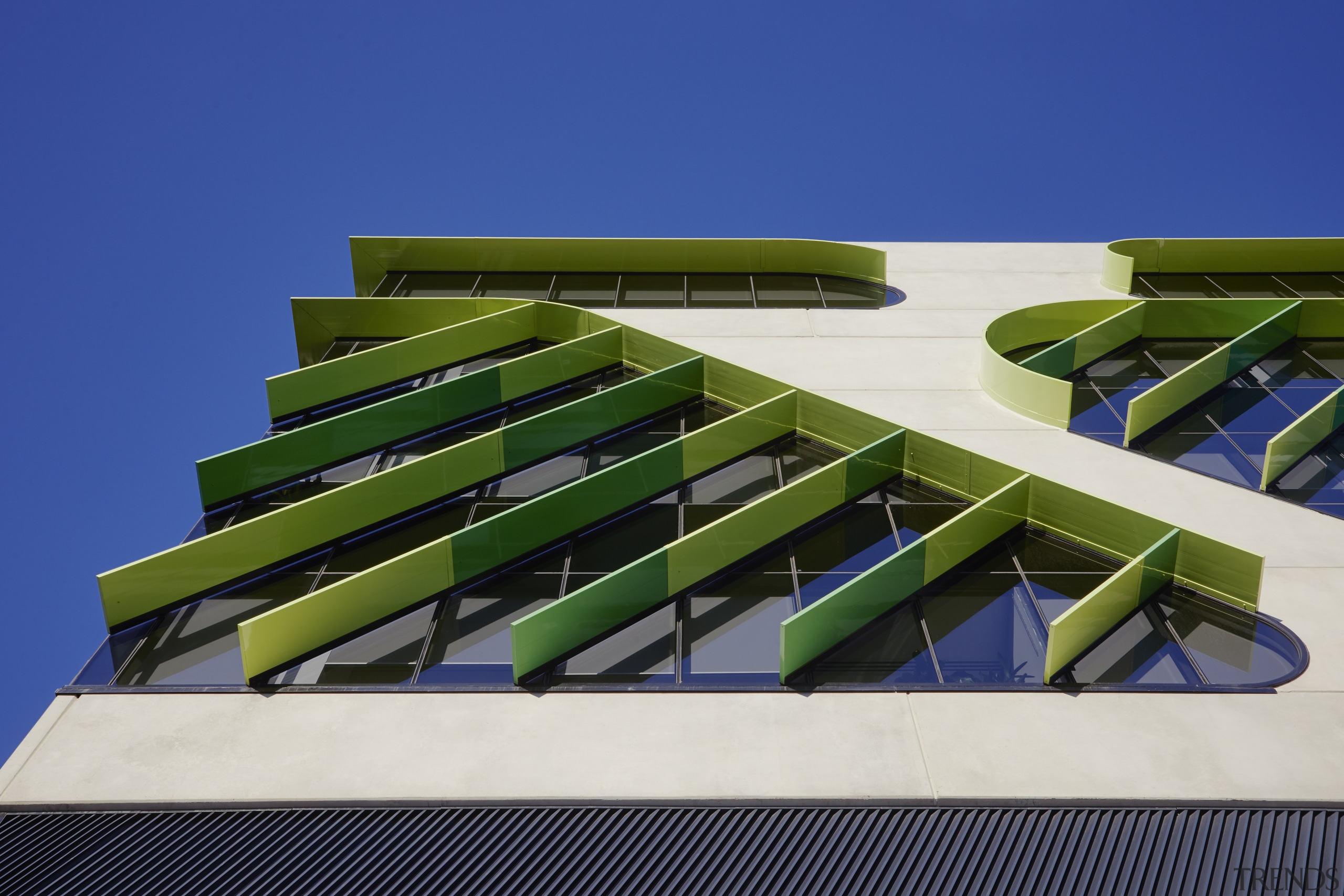 Vibrant anodised louvres on the VicRoads building in architecture, urban design, VicRoads building, Anodised louvres, gum trees, Apartments, Commercial