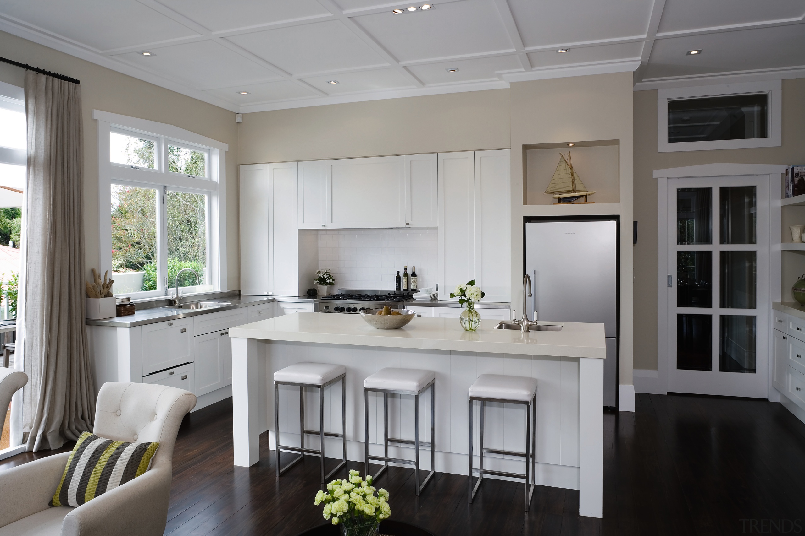 A view of a renovation built by Yellowfox. cabinetry, countertop, cuisine classique, interior design, kitchen, room, gray