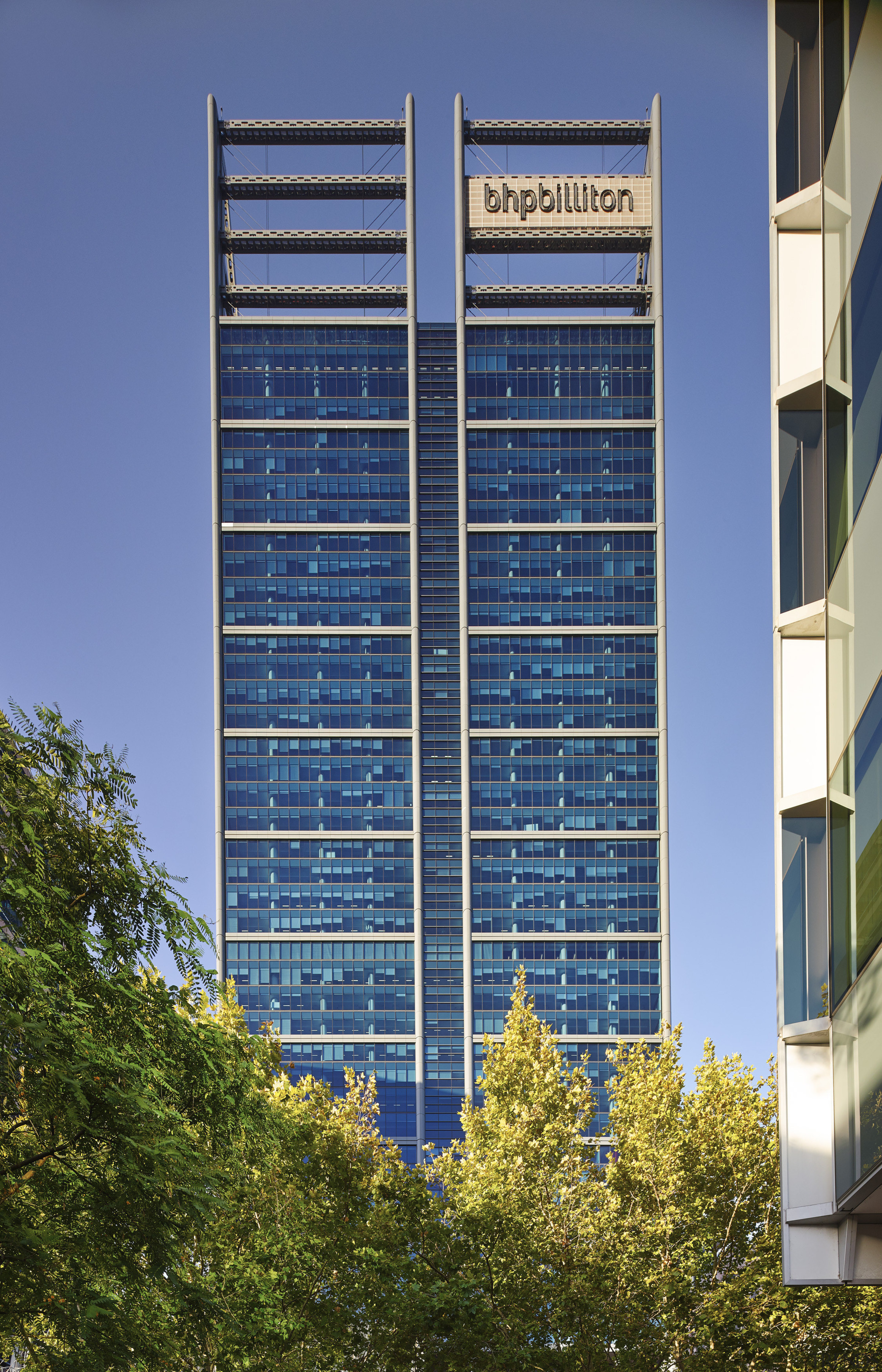 BHP Billiton in Hassell-designed Brookfield Place - BHP architecture, building, commercial building, condominium, corporate headquarters, daytime, facade, headquarters, metropolis, metropolitan area, mixed use, real estate, residential area, sky, skyscraper, tower block, urban area, window, blue