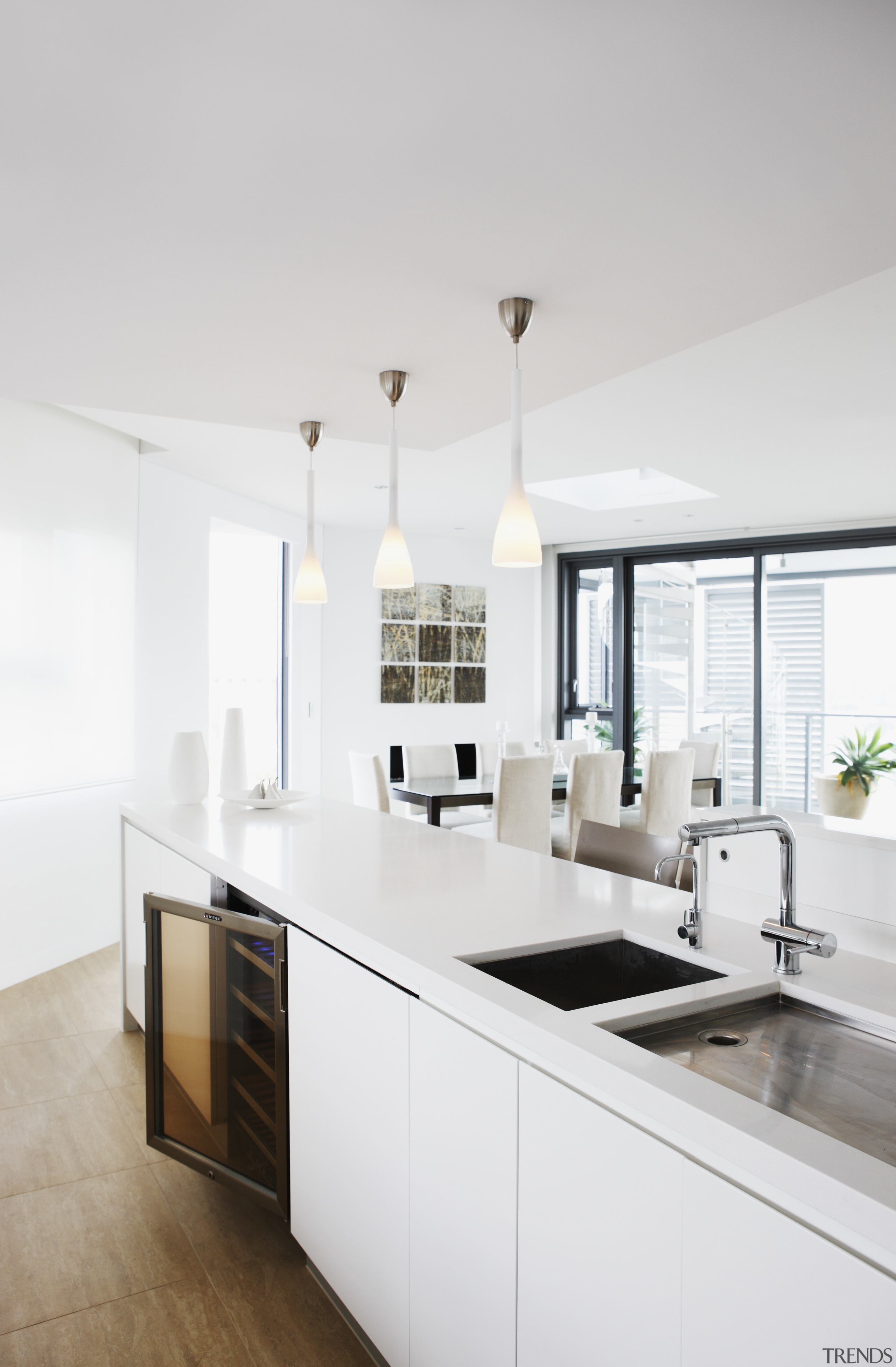 View of a kitchen which features a Vintec ceiling, countertop, interior design, kitchen, room, white