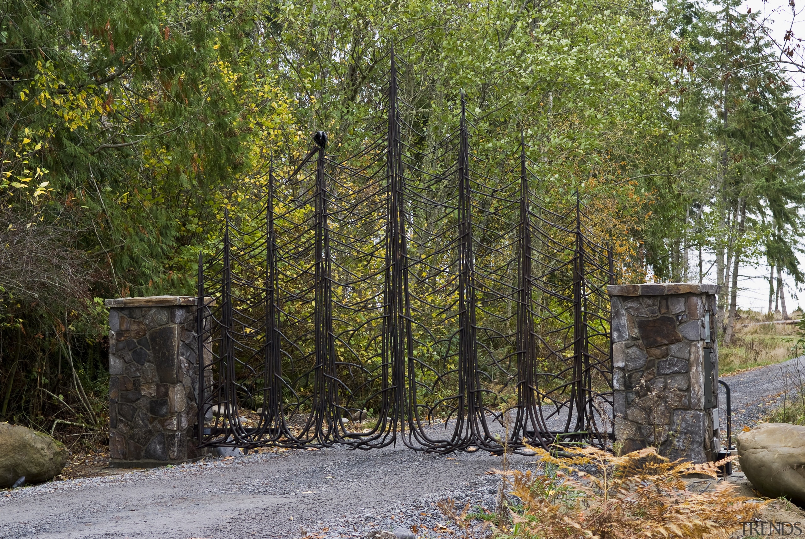 Image of the 15 high foot gate designed grass, leaf, outdoor structure, plant, tree, brown