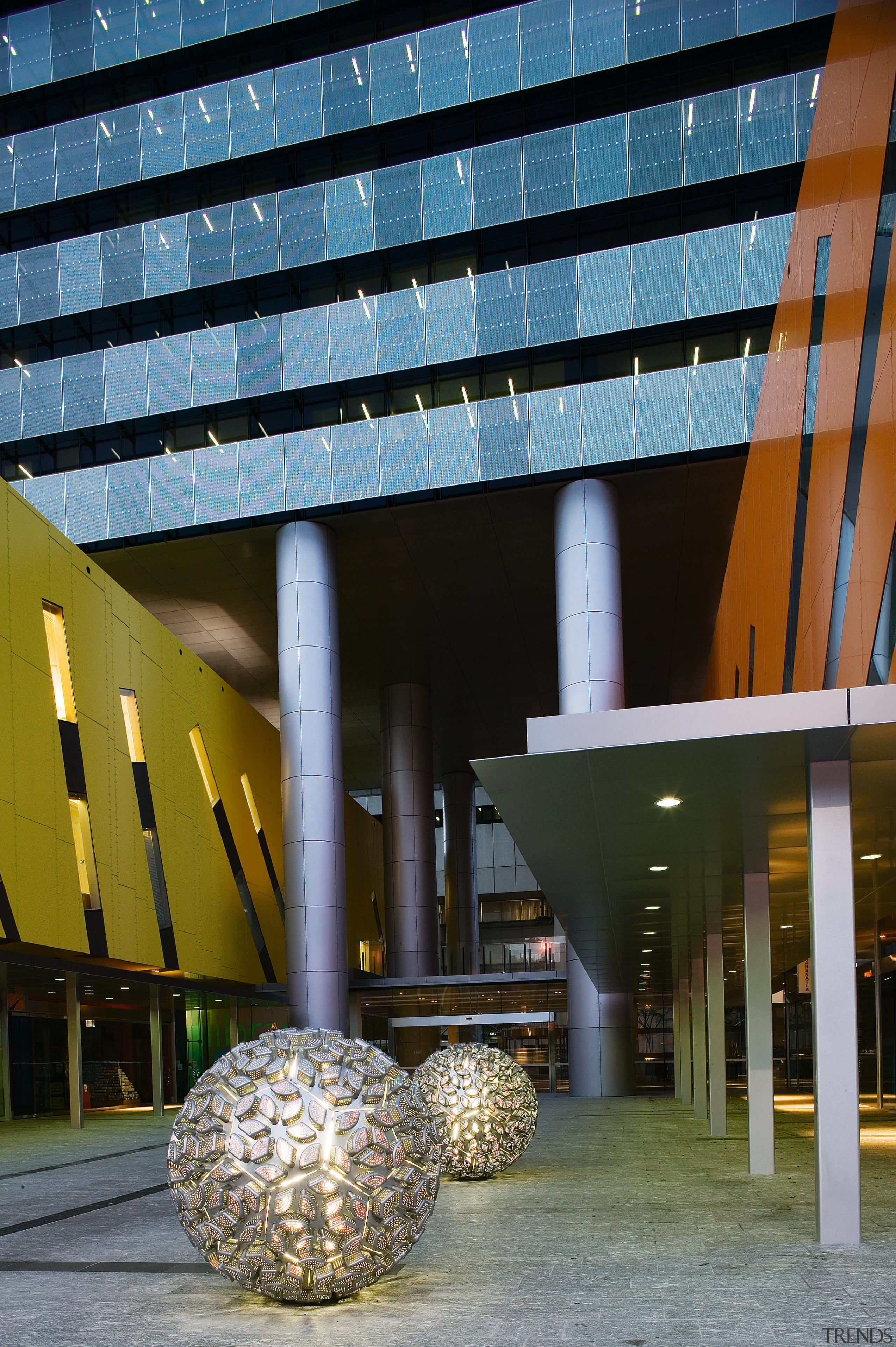 View of Brisbane square featuring bright colours, sculptured architecture, building, condominium, daylighting, daytime, facade, tourist attraction, black