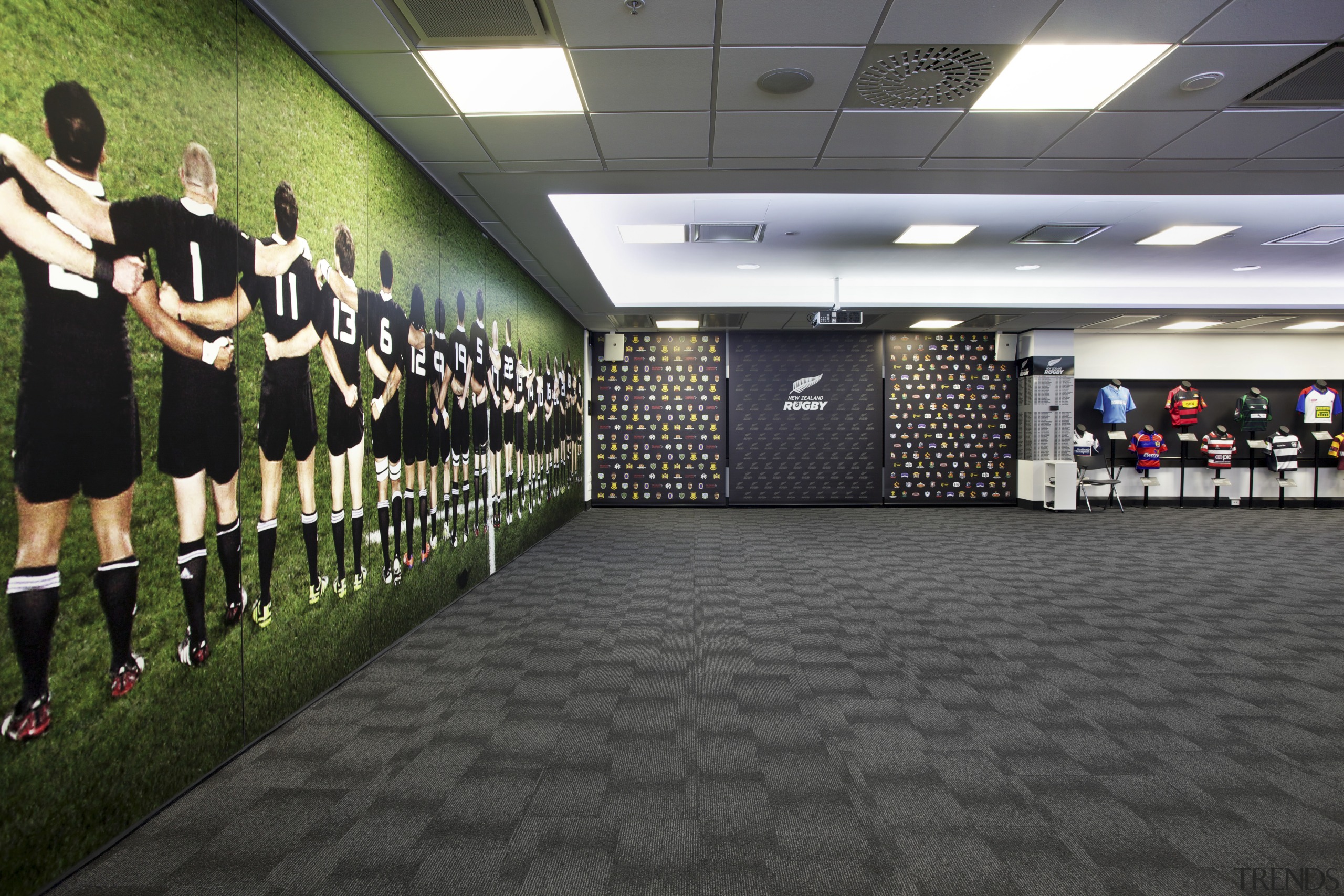All Black Coverage  custom floor for NZRU sport venue, structure, black, gray