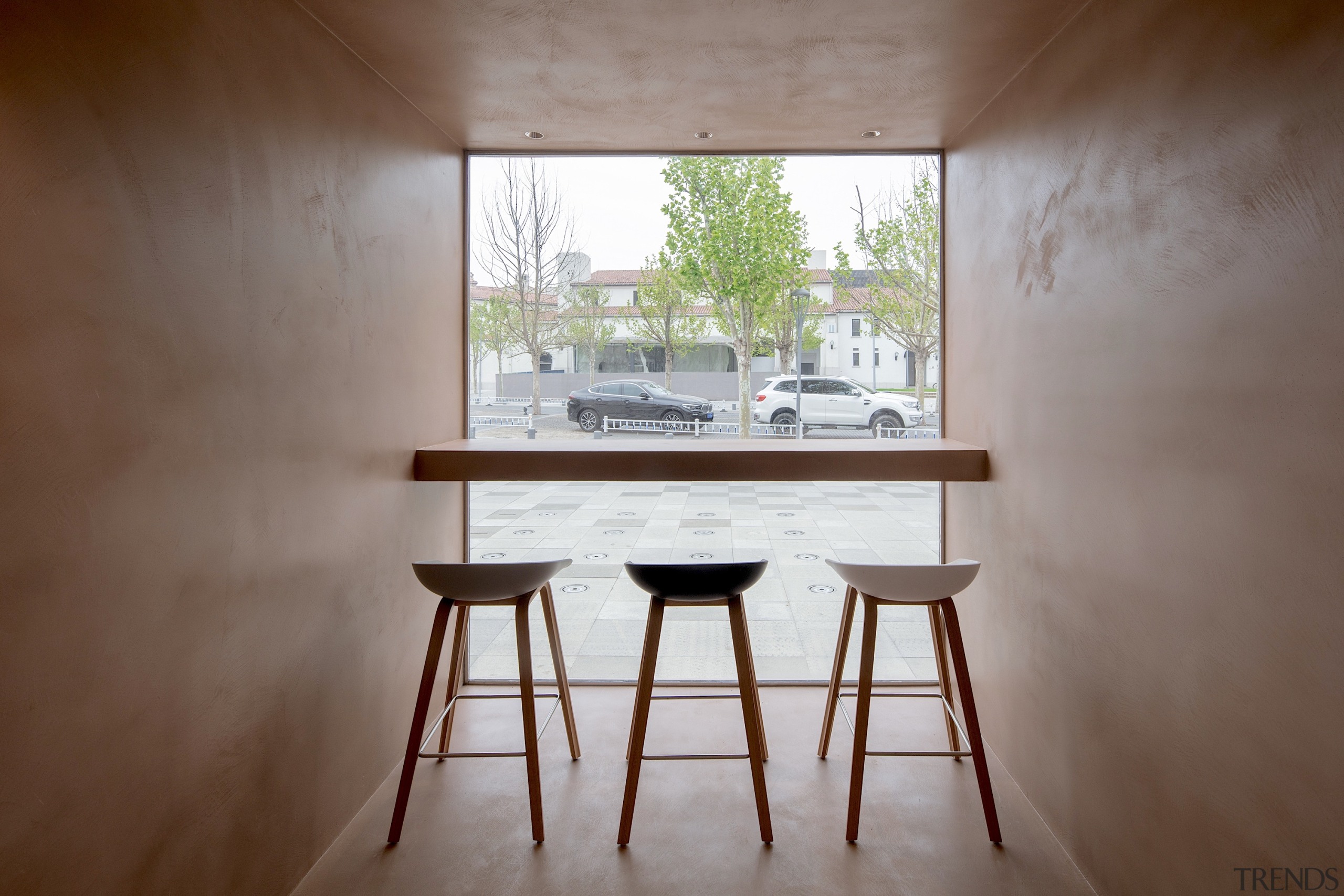 Inside the coffee shop's 'box' looking out. 