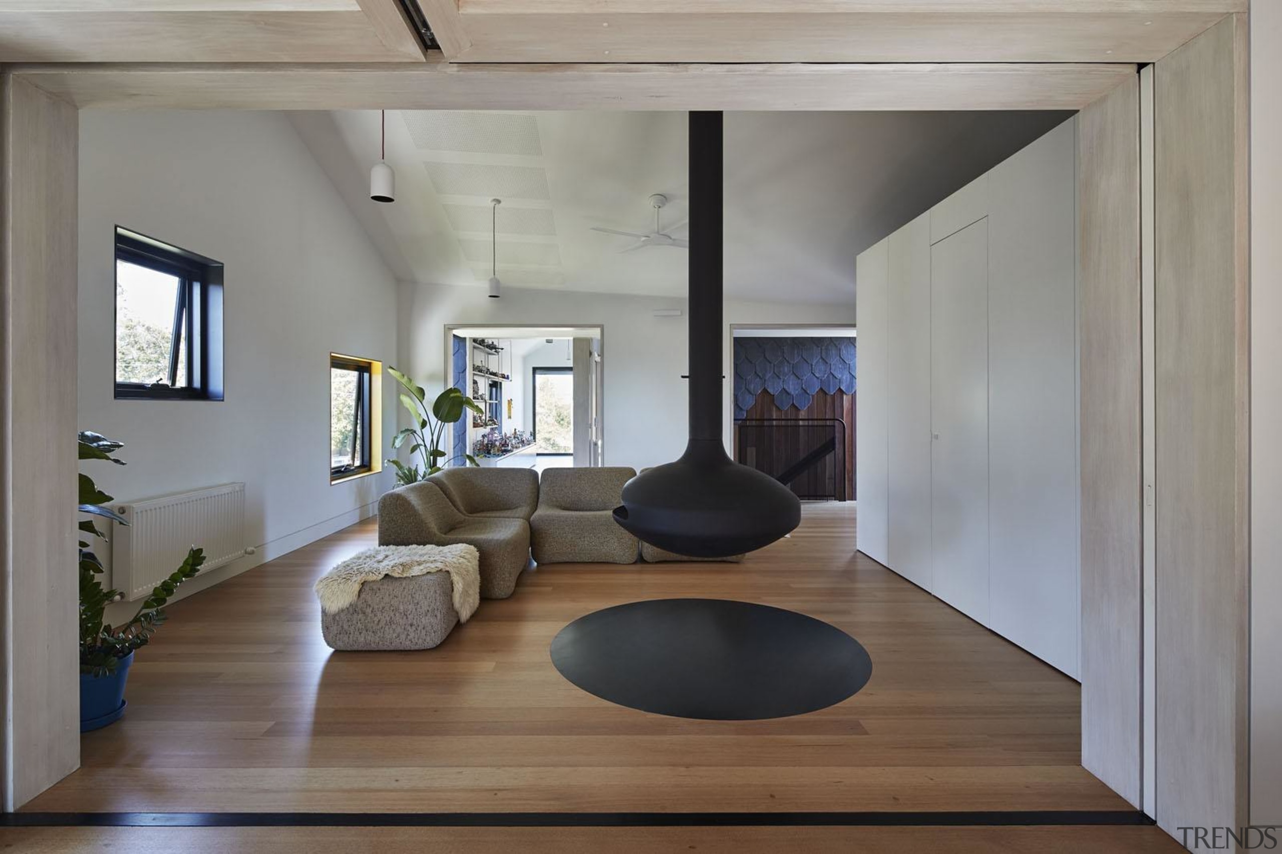 Architect: Austin Maynard ArchitectsPhotography by Peter Bennetts architecture, ceiling, floor, flooring, hardwood, house, interior design, living room, loft, wood flooring, gray