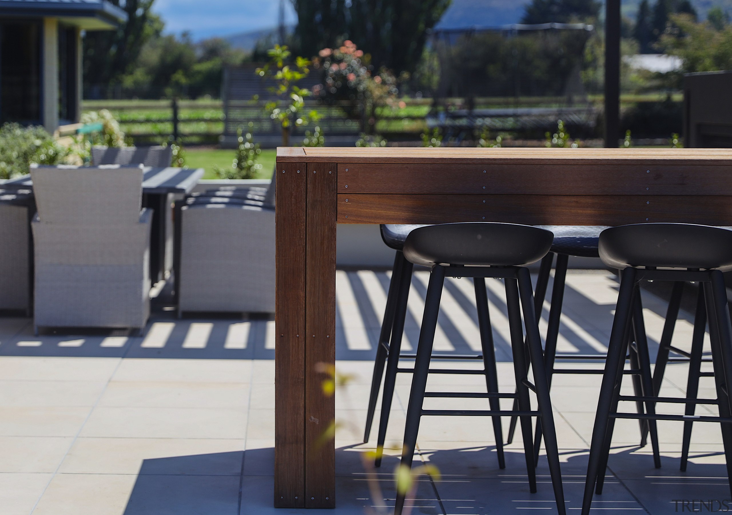 The large patio is laid with Indian sandstone.  