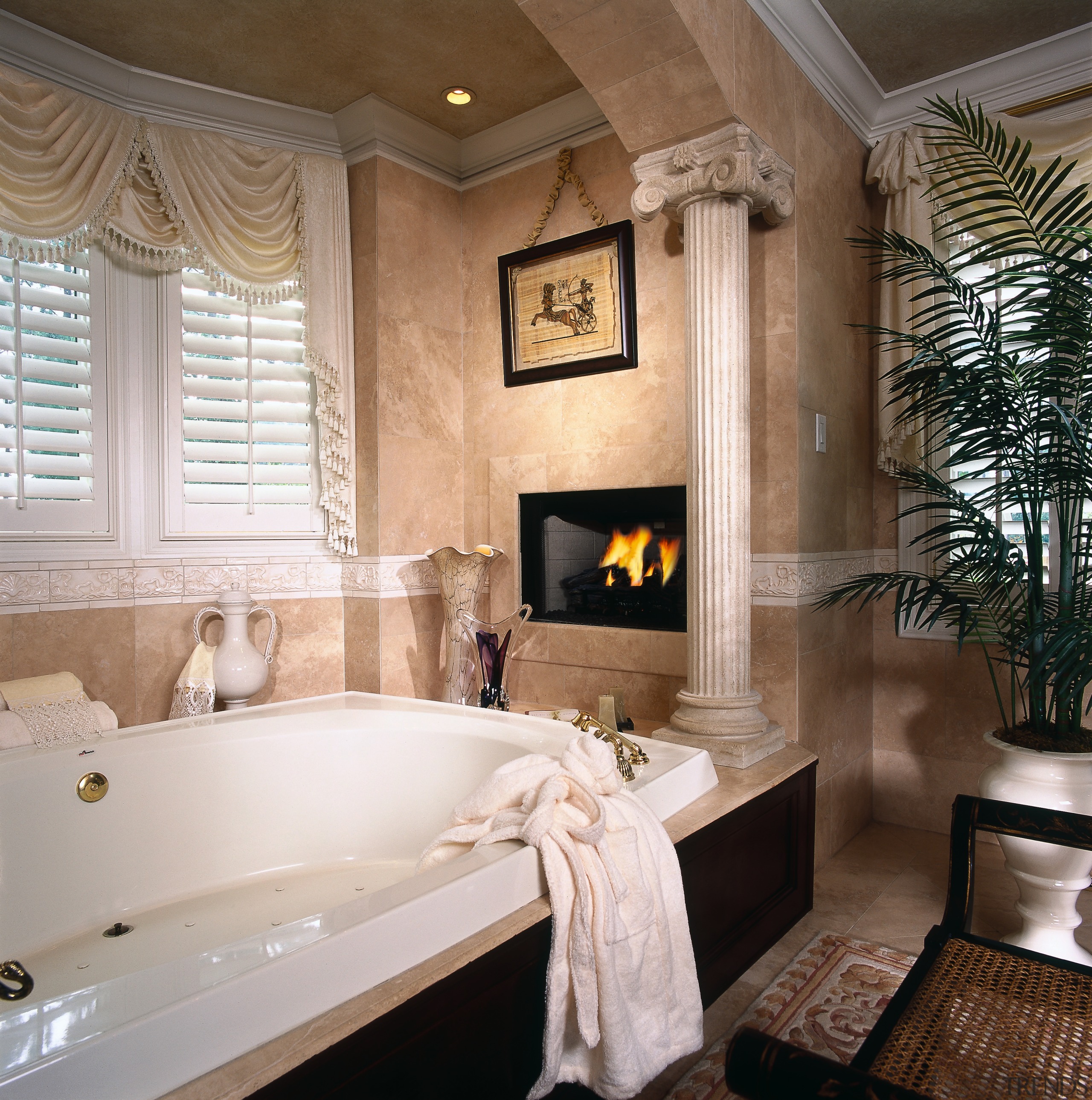 a fire place in the wall and a bathroom, ceiling, home, interior design, room, wall, window, gray, brown