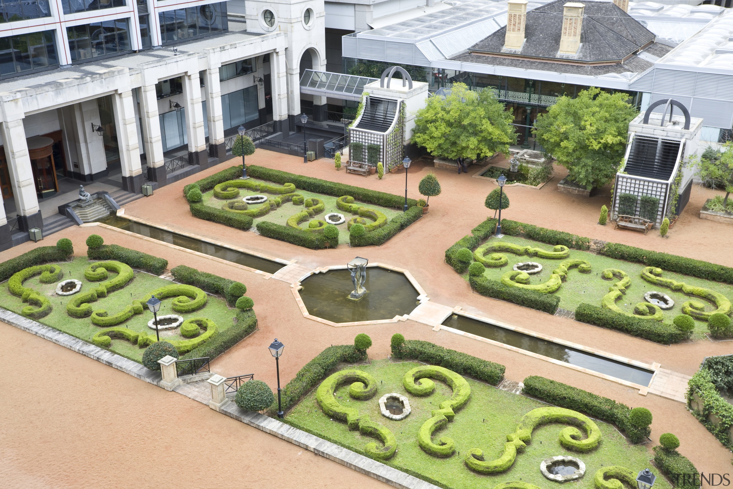 View of the Bishops See garden visable from garden, grass, scale model, urban design