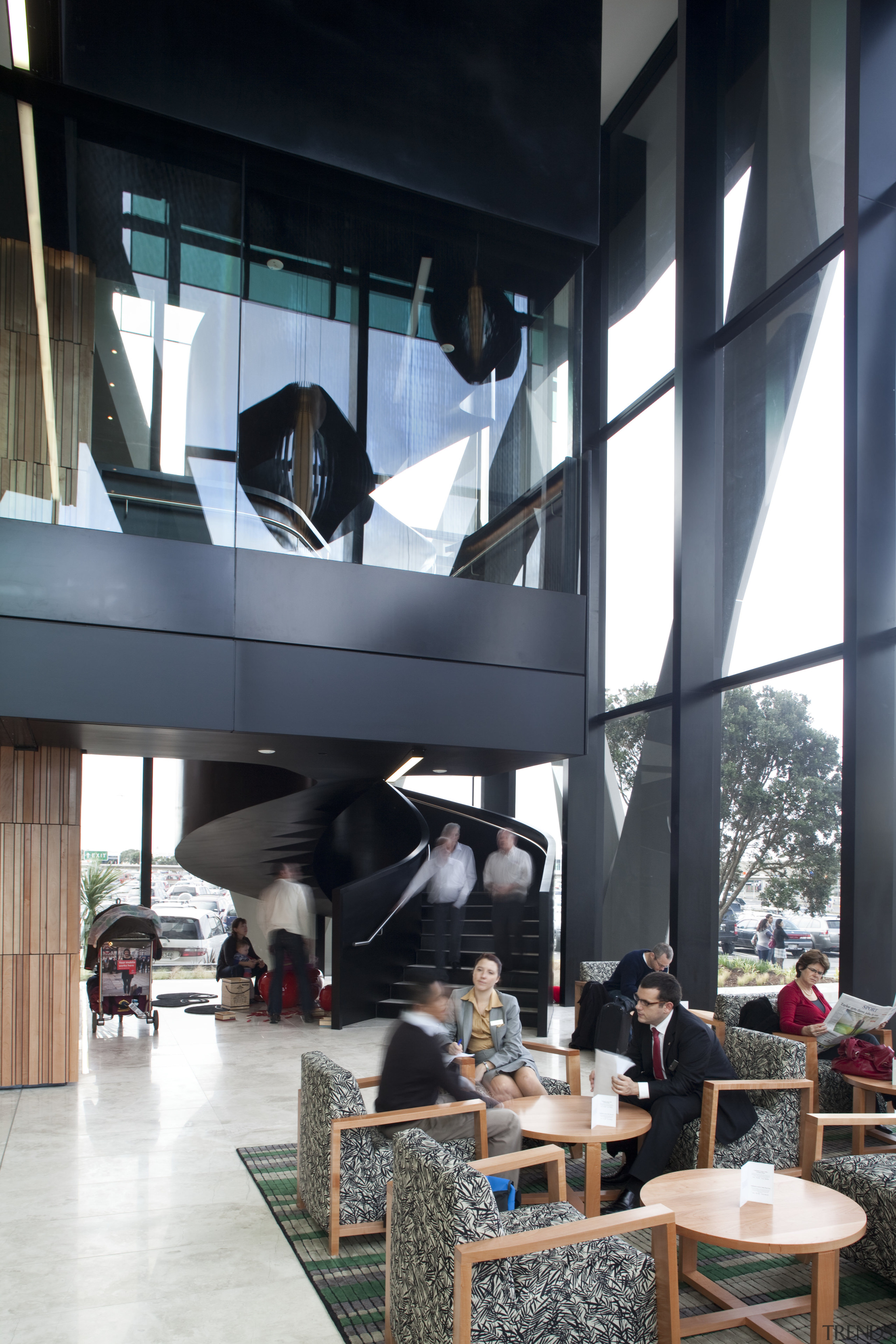 Novotel Auckland Airport - Airport hotel. Features subtle architecture, building, furniture, interior design, lobby, black