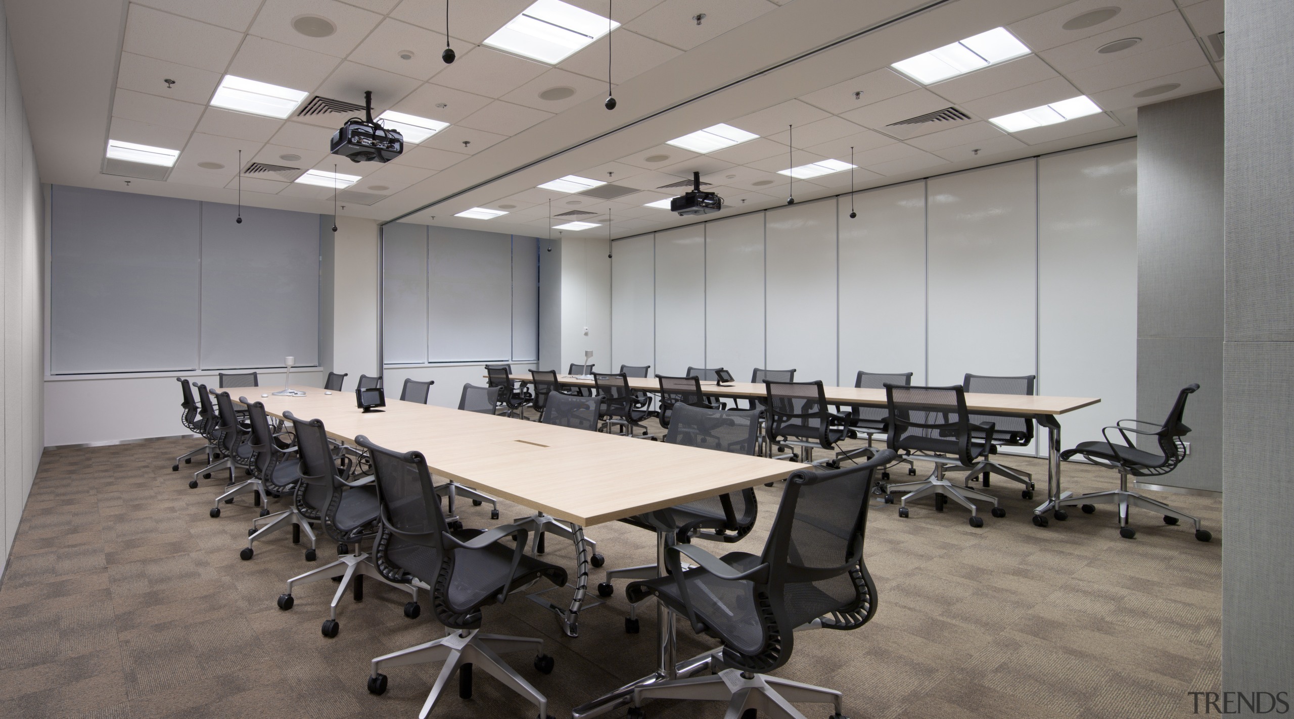 View of the Solaris building with AutoDesk fit-out, classroom, conference hall, office, table, gray