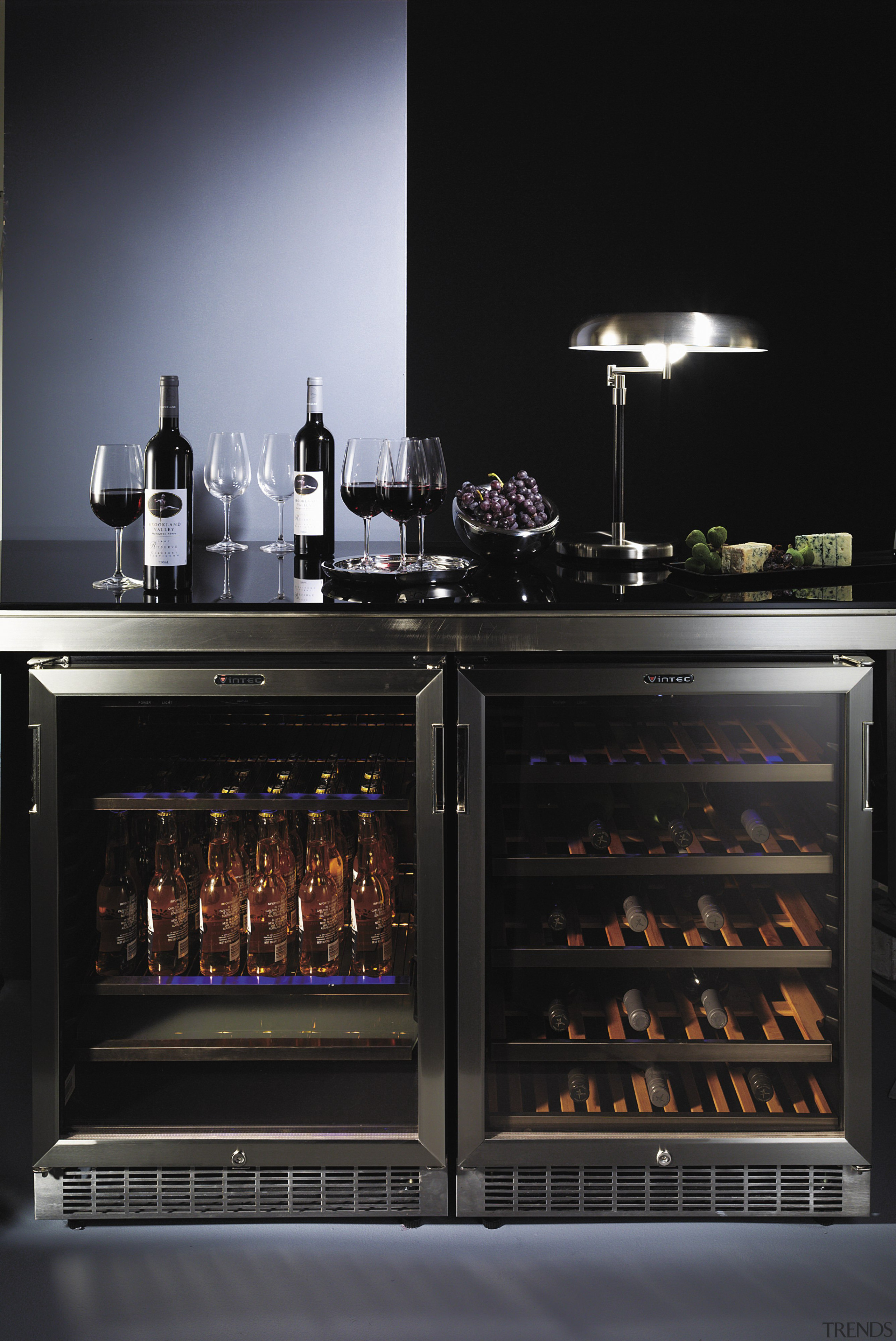 View of the Vintec Transtherm wine cabinet. - gas stove, home appliance, kitchen appliance, kitchen stove, major appliance, black