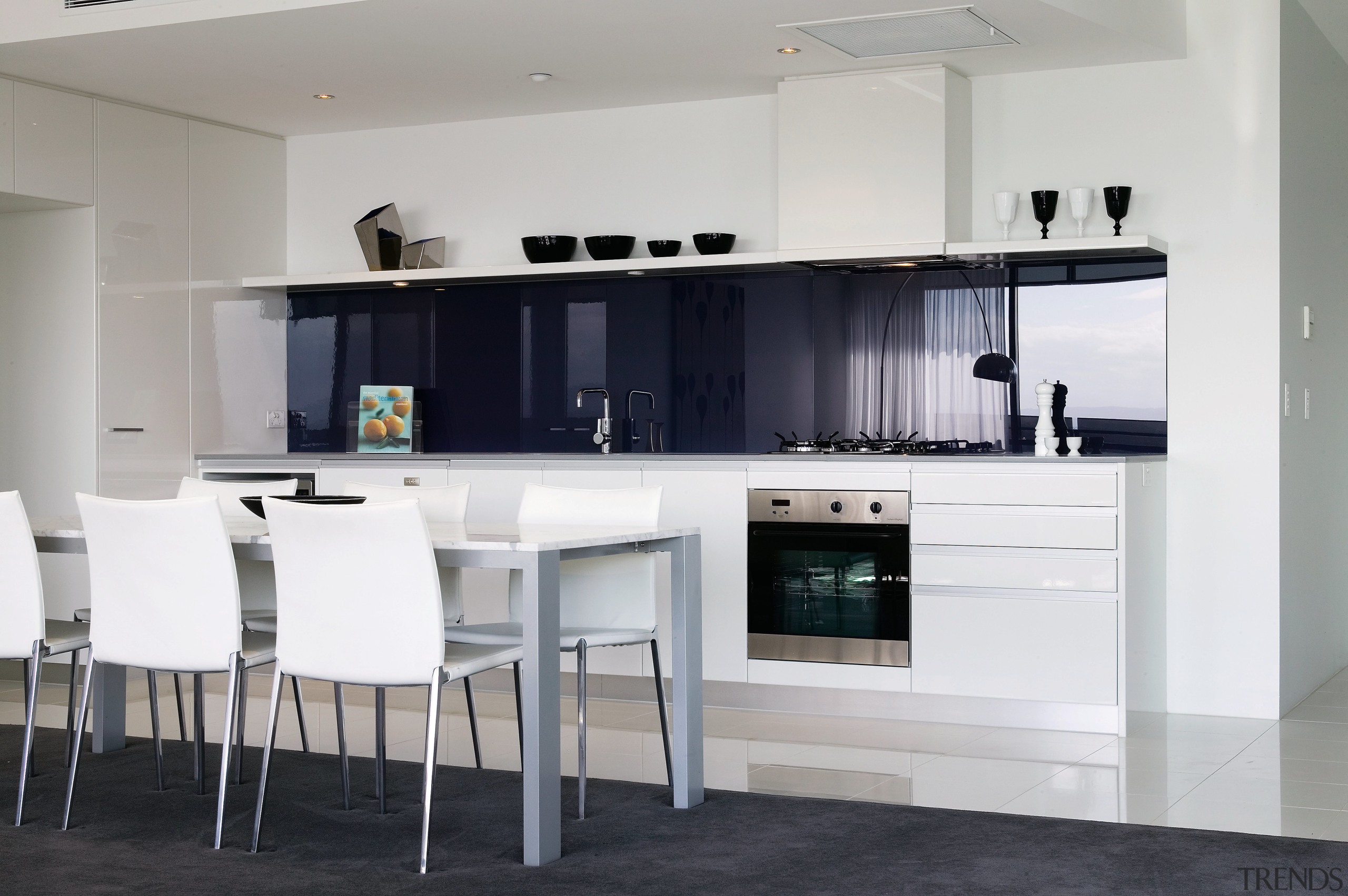 A view of this kitchen featuring the latest cabinetry, countertop, cuisine classique, furniture, home appliance, interior design, kitchen, gray