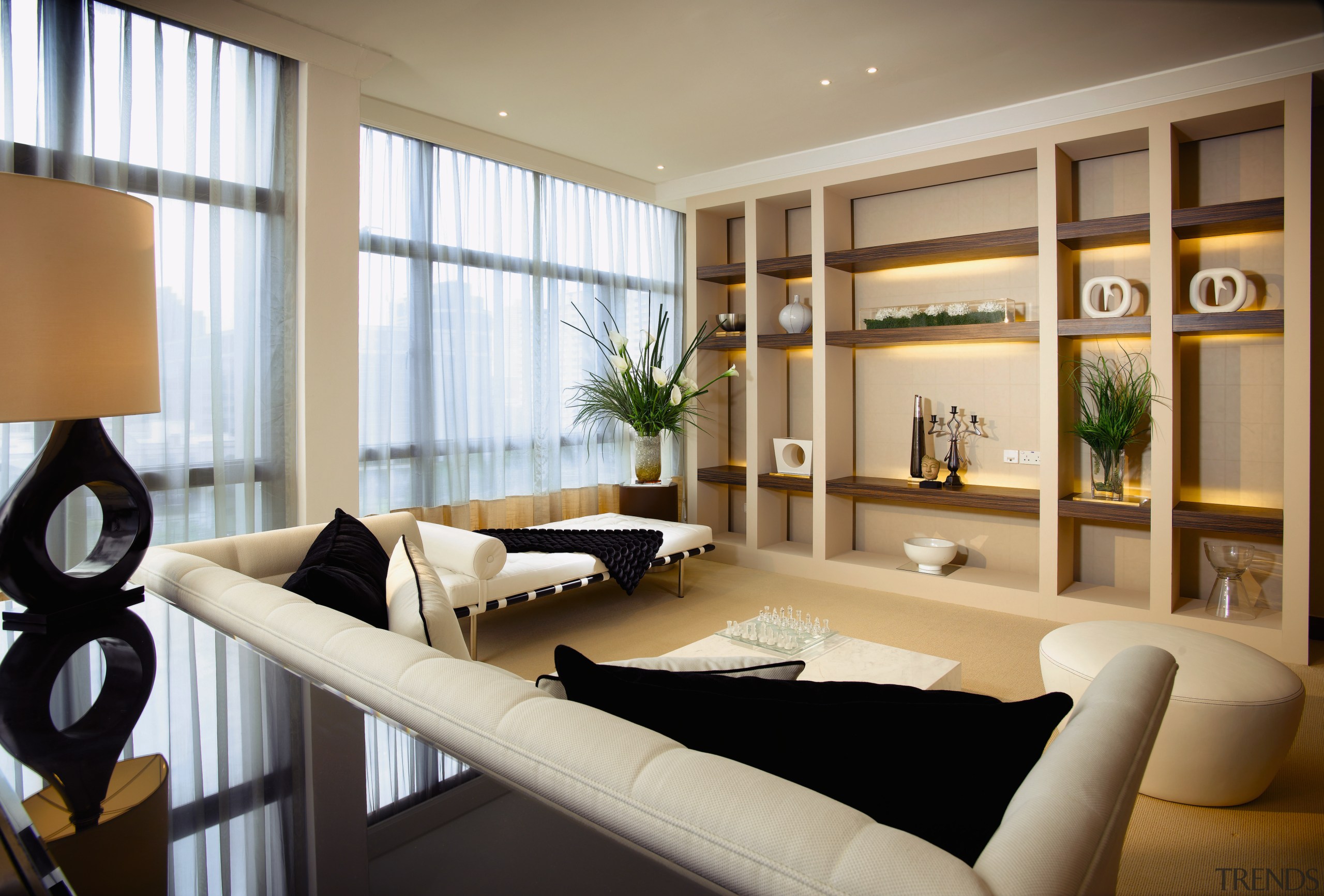 A view of the living area, carpet, cream ceiling, home, interior design, living room, room, window, orange, brown