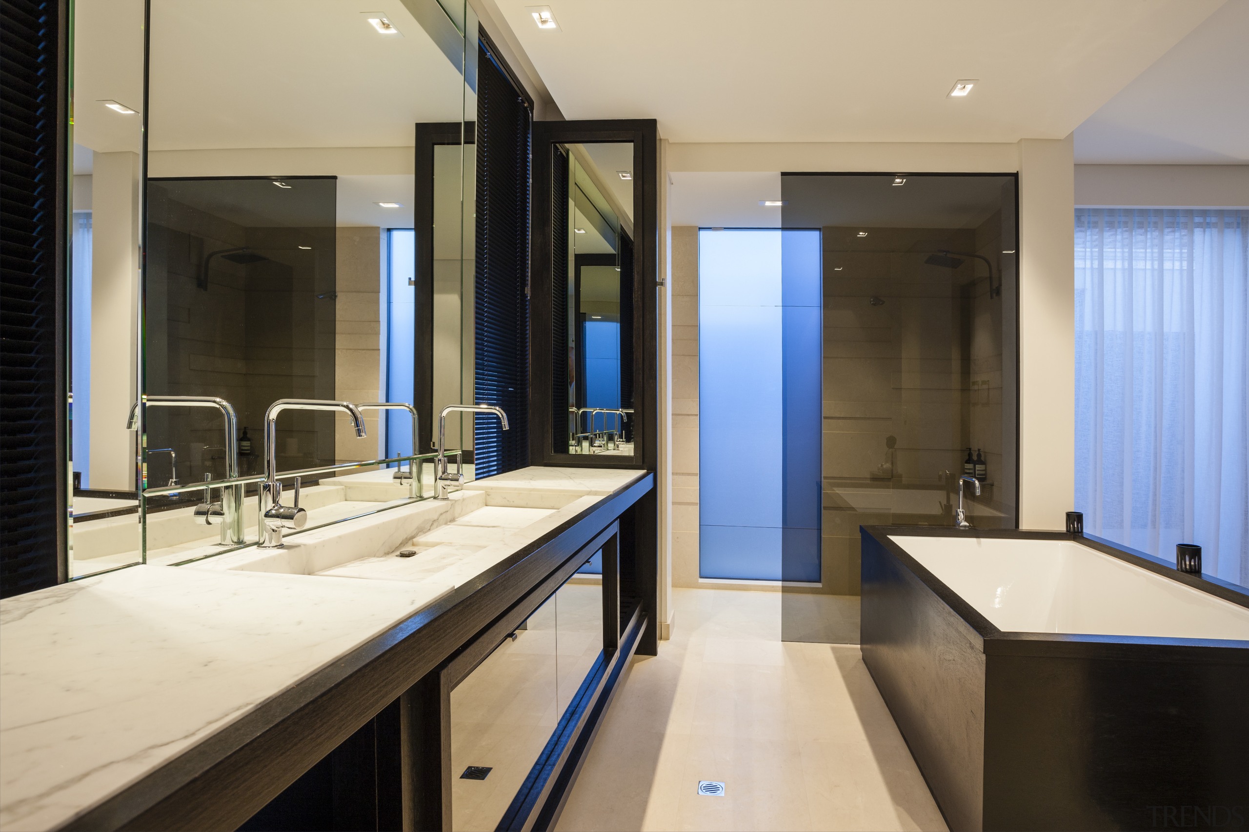 A freestanding tub forms the centrepiece in this bathroom, countertop, interior design, room, orange