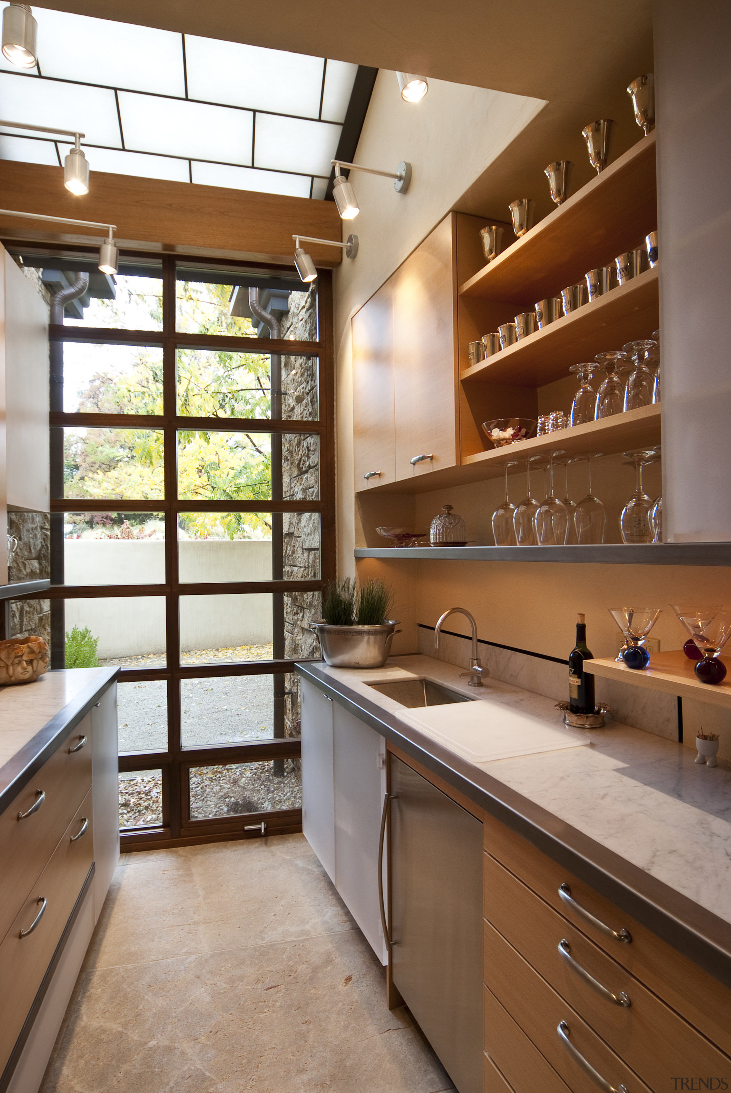Contemporary kitchen features pivoting benchtop, bright pantry &amp; cabinetry, countertop, interior design, kitchen, brown
