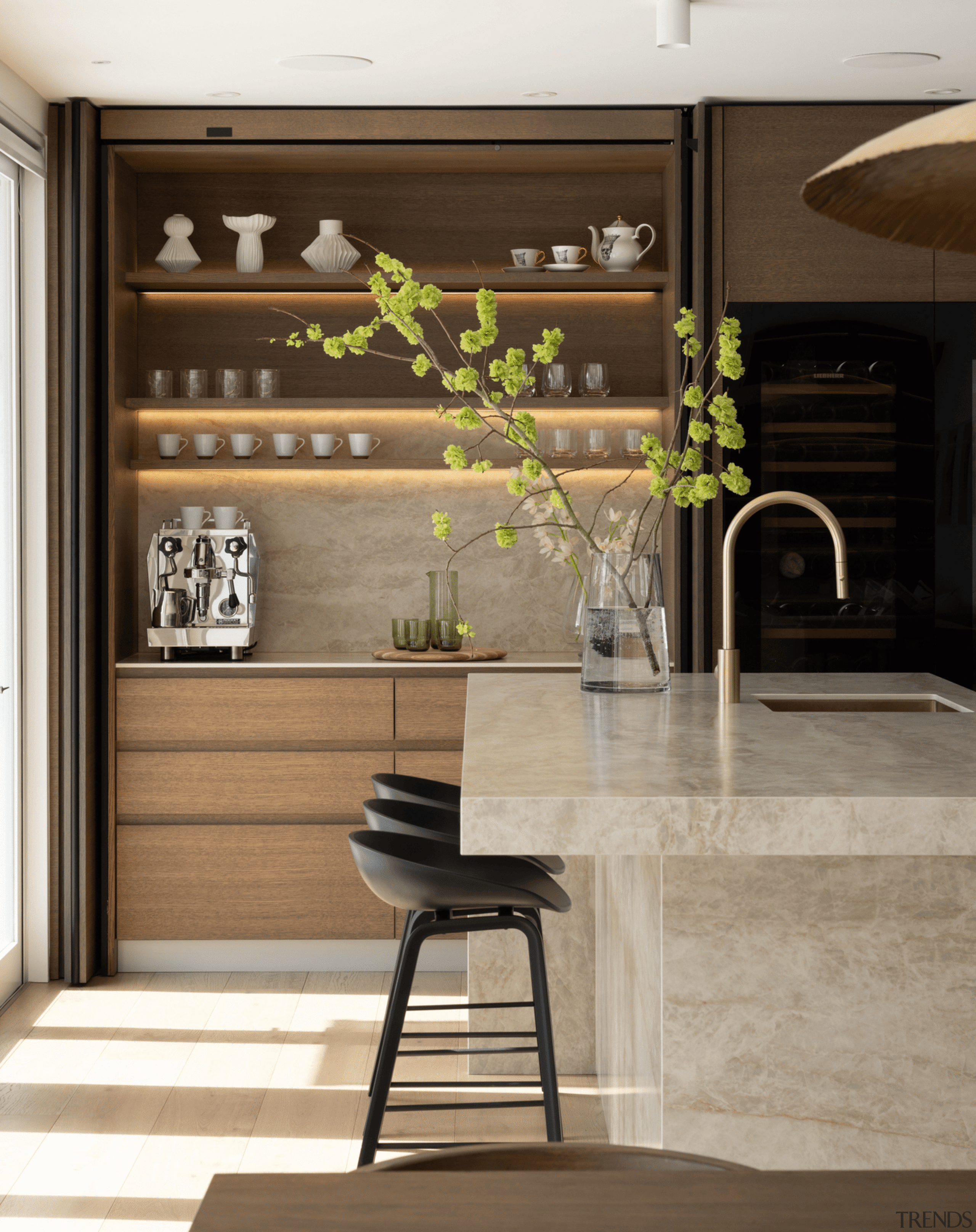 Internally lit shelving adds to the refined feel. 