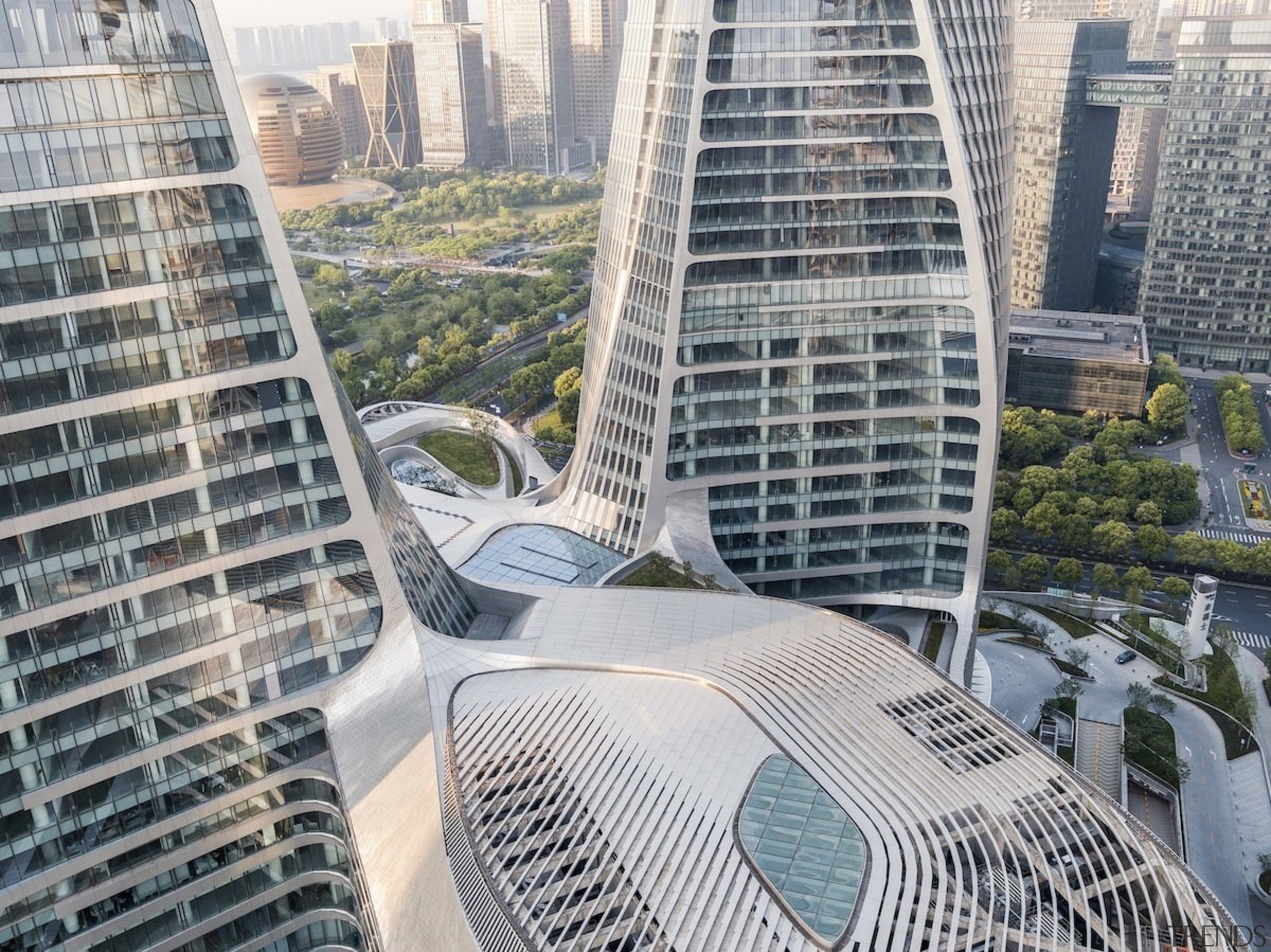 Raffles City Hangzhou – UNStudio - Raffles City architecture, building, city, condominium, daytime, downtown, metropolis, metropolitan area, skyscraper, tower block, urban area, gray