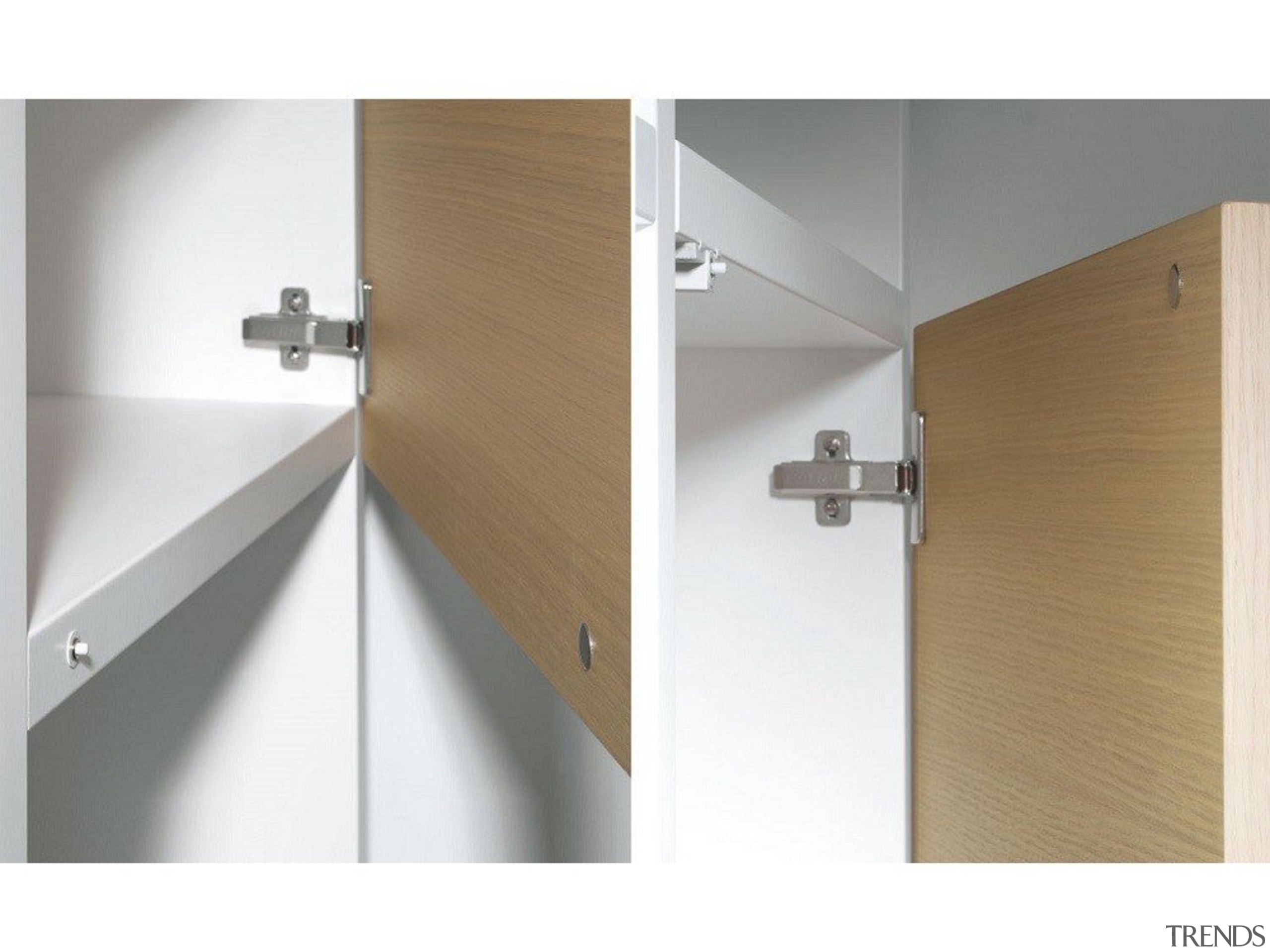 A recessed magnetic push to open system for angle, hinge, product, product design, tap, wood, white