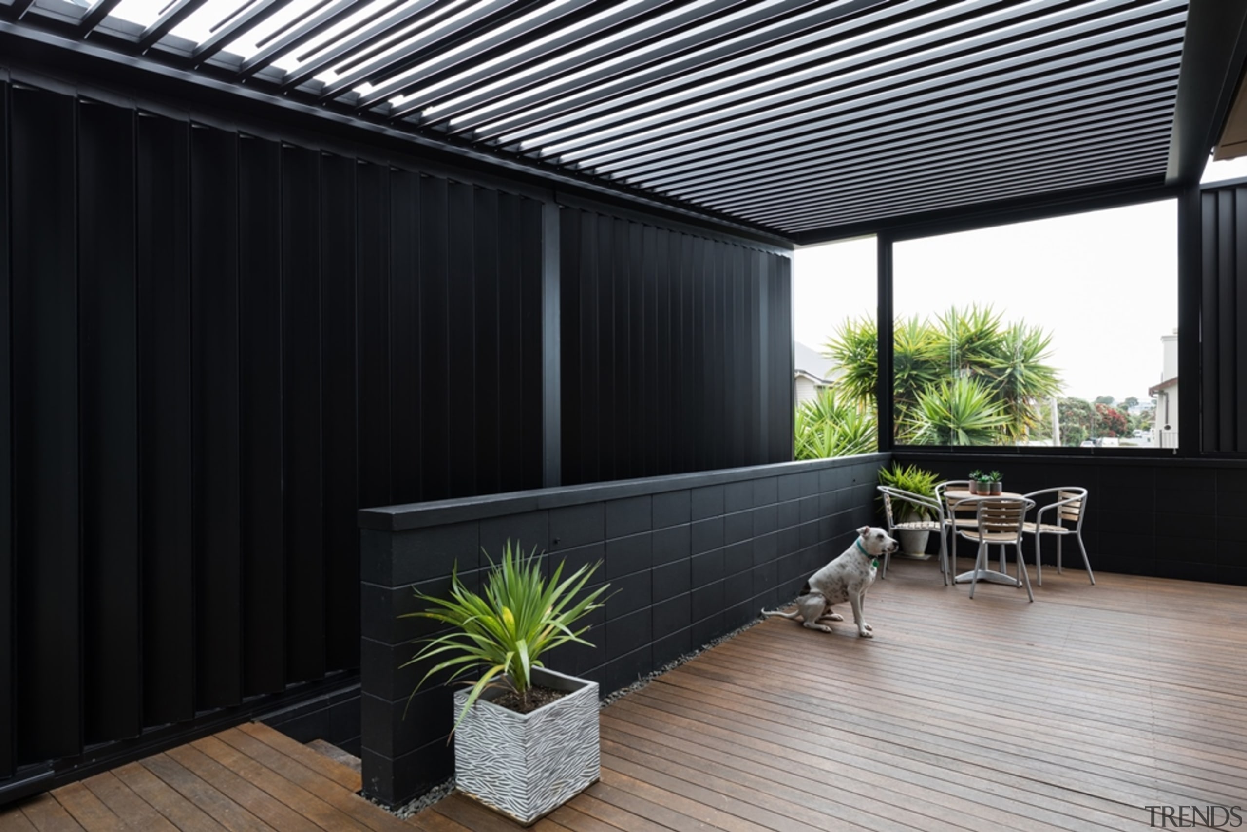 78580_louvretec-new-zealand-ltd_1556755675 - architecture | balcony | building | architecture, balcony, building, ceiling, courtyard, deck, design, facade, floor, flooring, furniture, hardwood, home, house, interior design, living room, plant, property, real estate, roof, room, shade, wall, wood, black