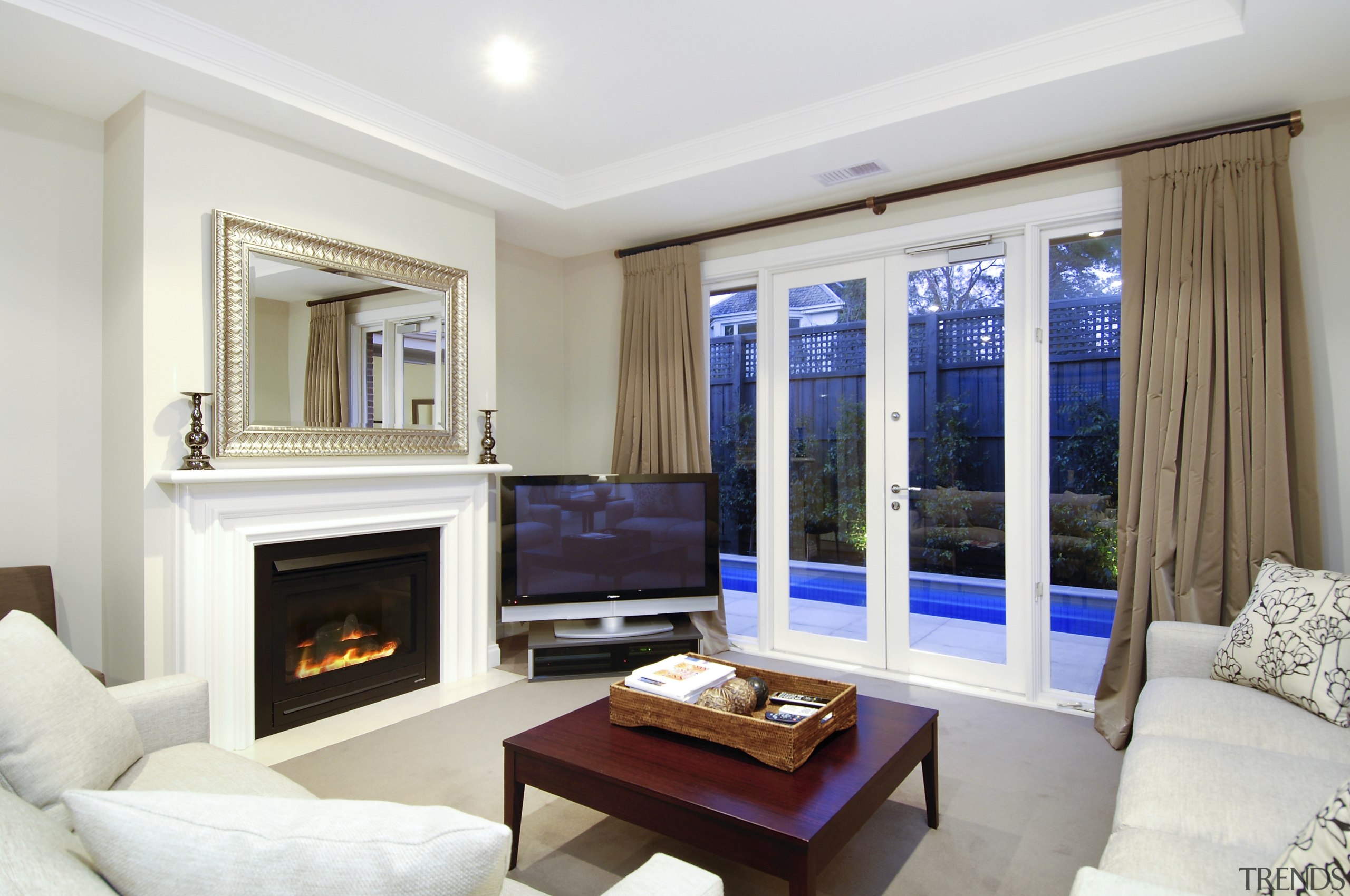 View of the living area of a home ceiling, interior design, living room, property, real estate, room, window, white