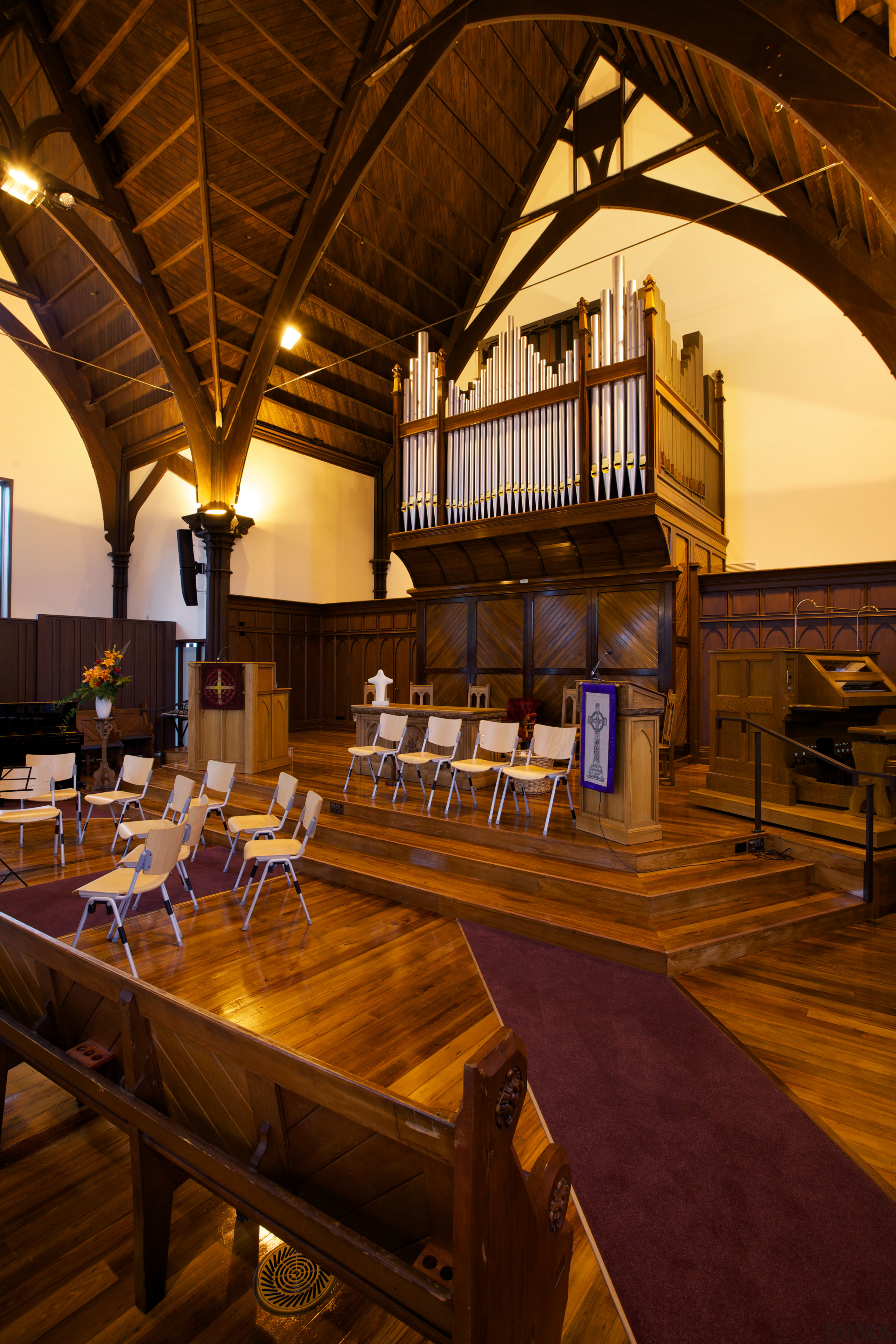 Heart rimu timber features on the vaulted ceiling interior design, wood, brown