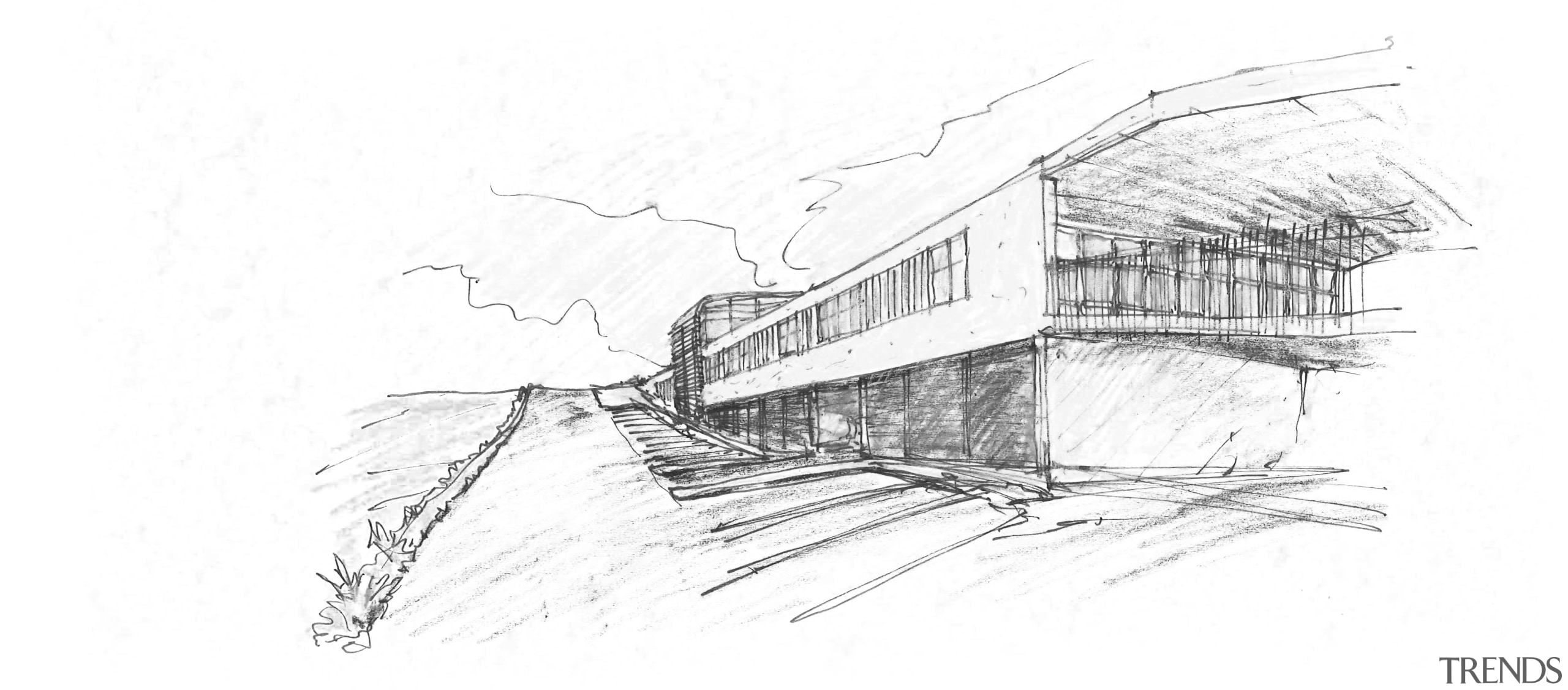 View of Remarkables Primary School in Queenstown. - artwork, black and white, drawing, figure drawing, line, monochrome, monochrome photography, product design, sketch, white