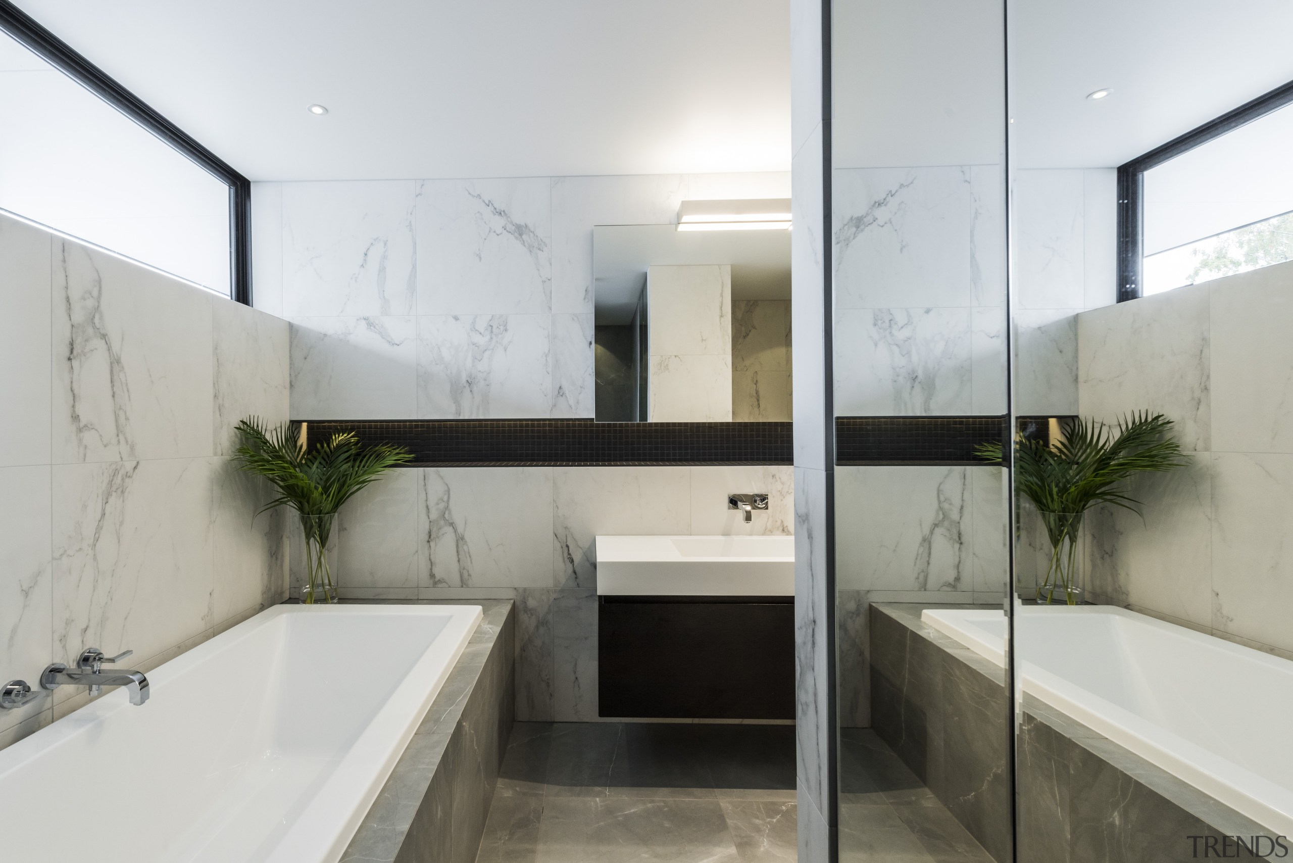 Luxury with a natural accent  this bathroom architecture, bathroom, house, interior design, property, real estate, sink, gray, white