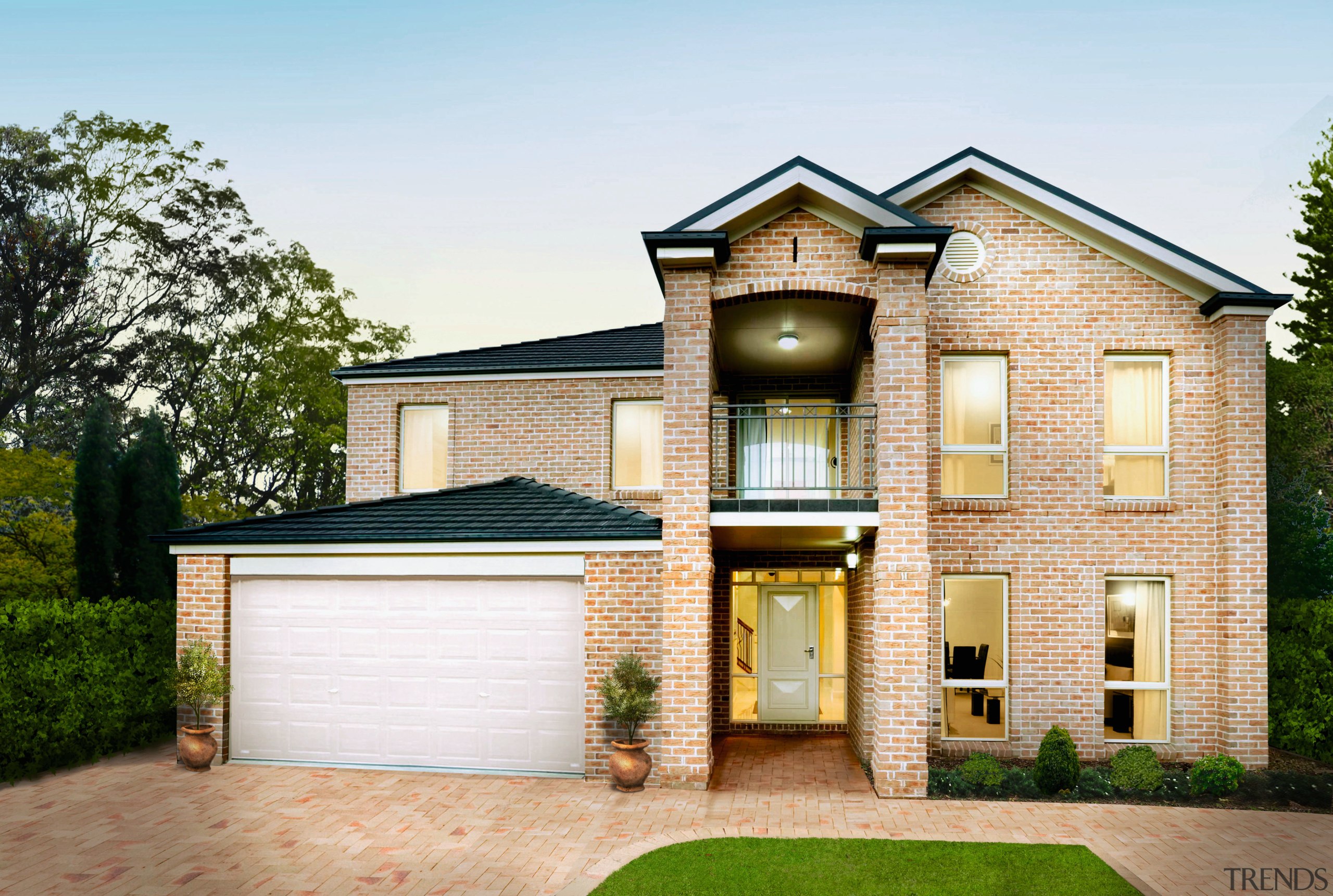 A view of a home designed by Domaine building, elevation, estate, facade, home, house, property, real estate, residential area, siding, white