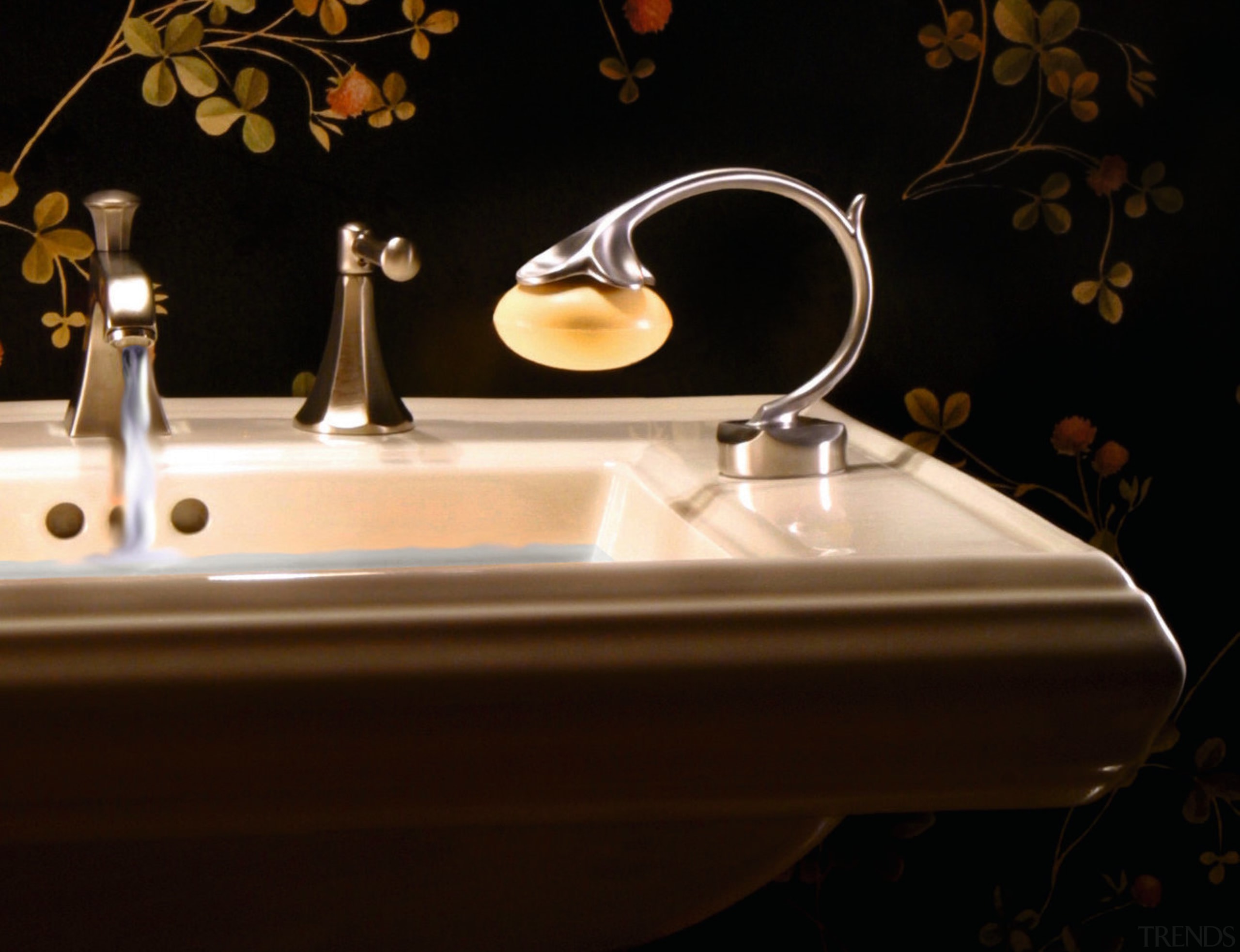 View of the basin with a magnetic soap lighting, product design, sink, still life photography, tap, black