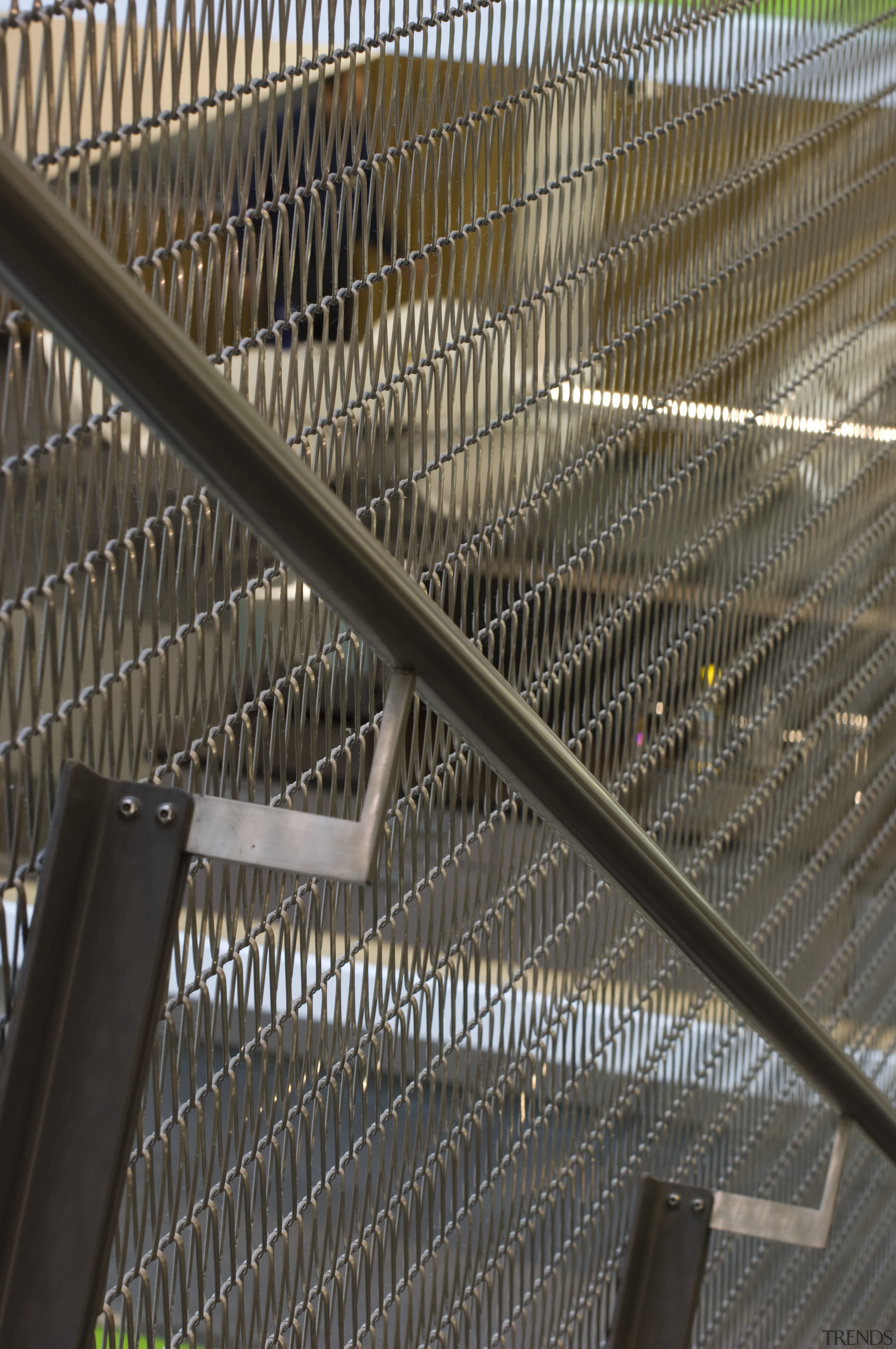 View of the interior of the Vogel Center line, material, mesh, metal, steel, wood, black, gray