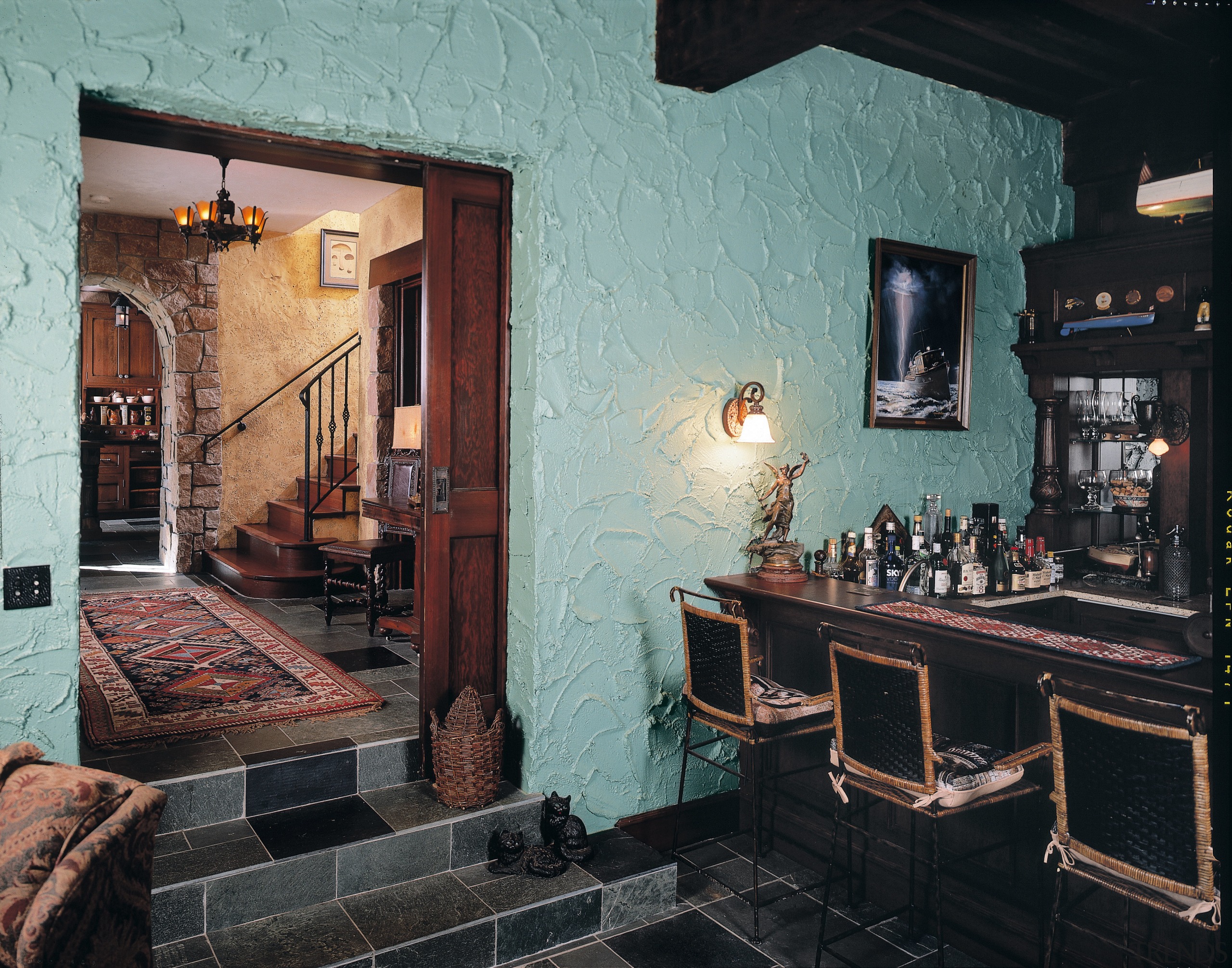 view of the speakeasy - bar that updated home, interior design, property, room, wall, black, gray