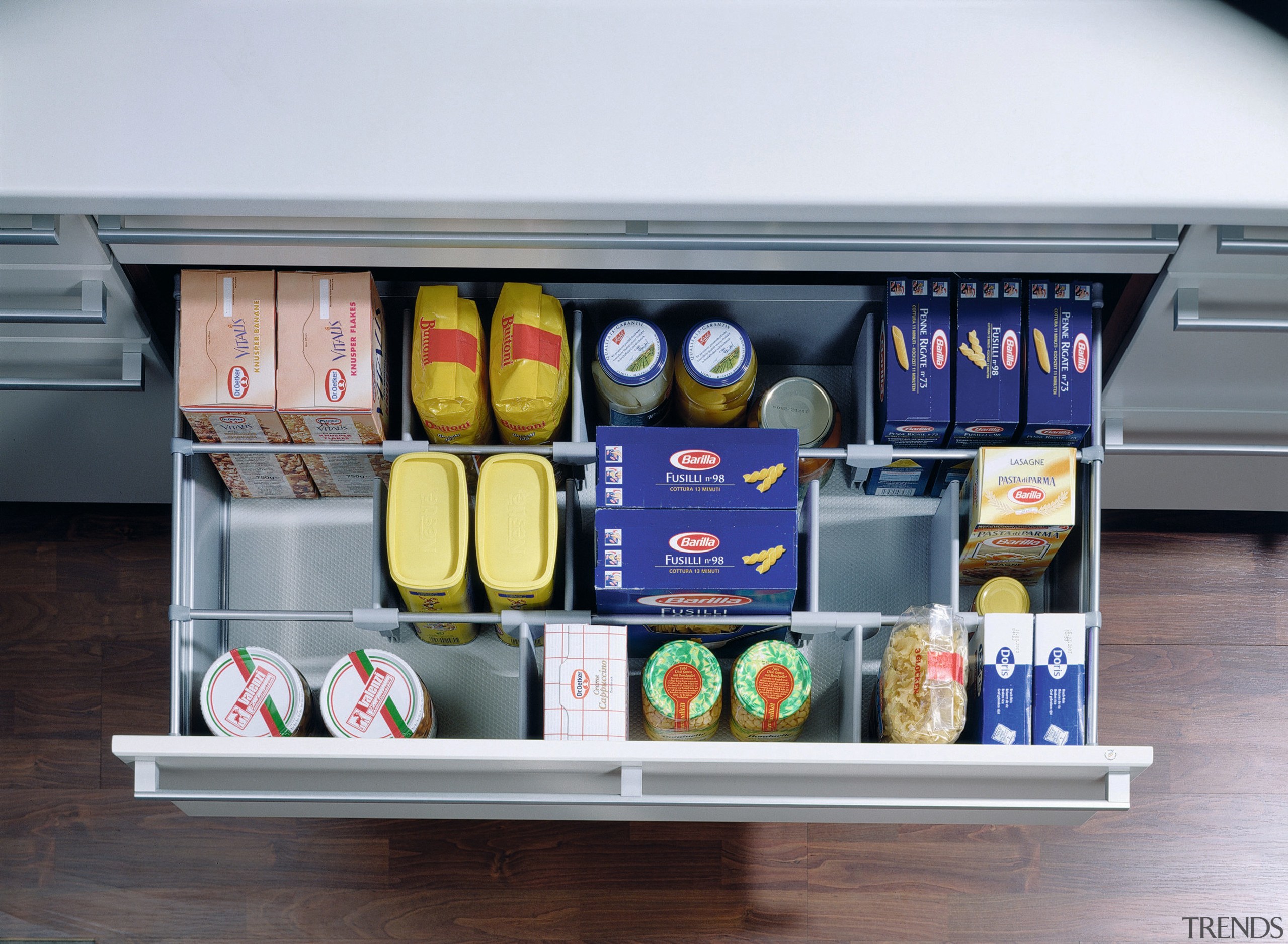 view of the universal drawer organiser that can furniture, product, refrigerator, shelf, shelving, gray, white