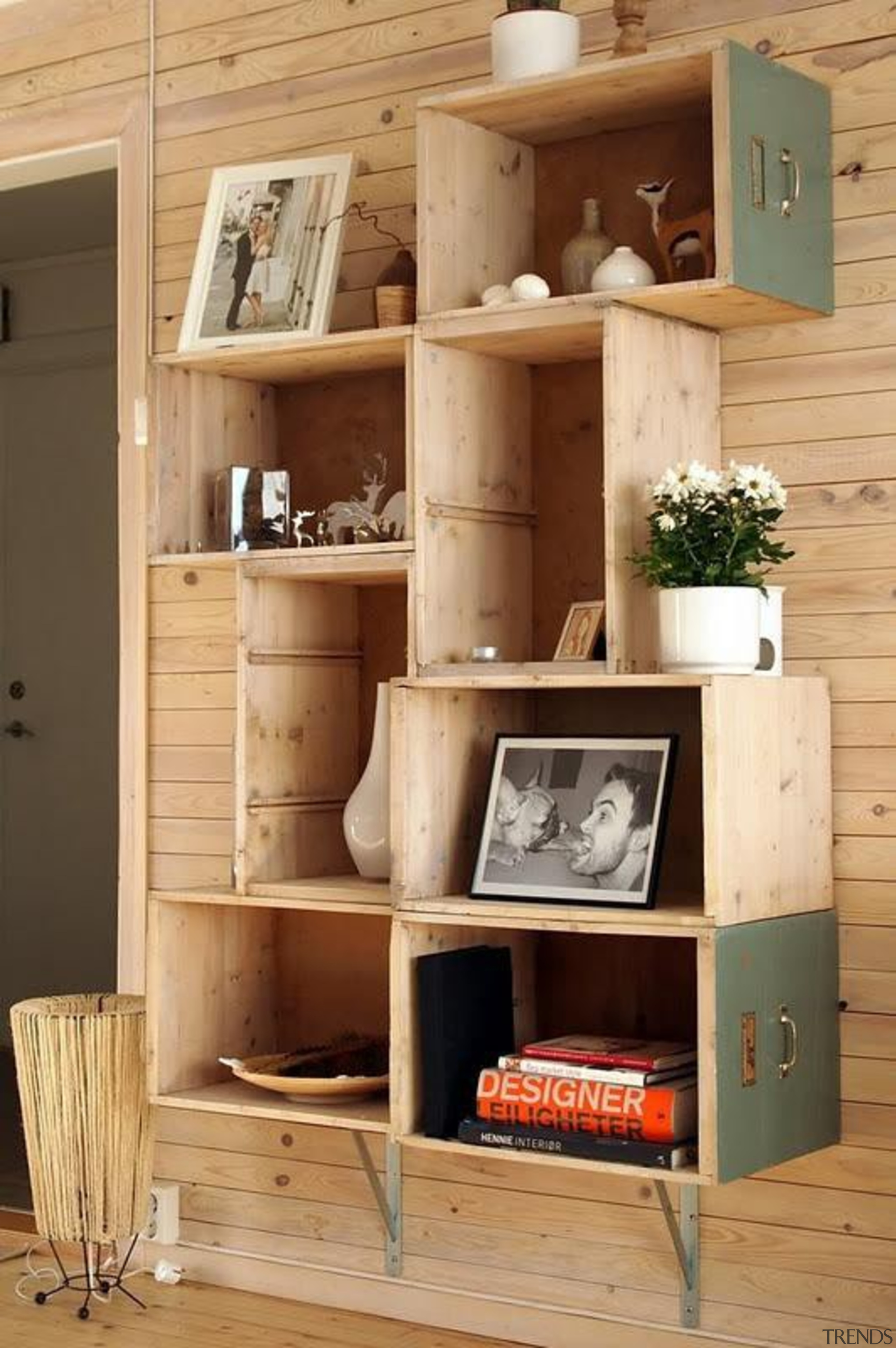 Old drawers and crates Storage - Living Room bookcase, furniture, product design, shelf, shelving, table, wood, orange, brown