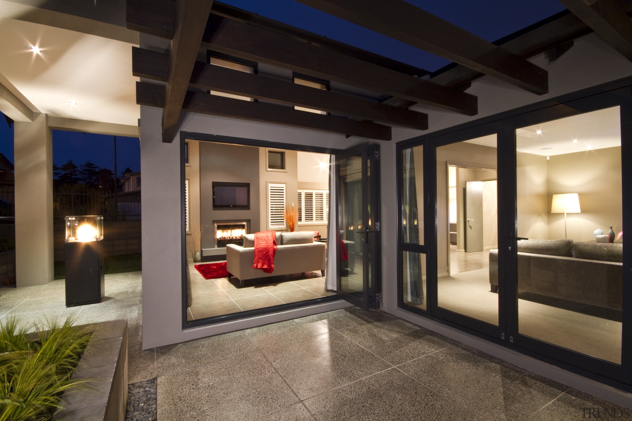 Exterior view of the terraces of this Landmark home, interior design, lighting, lobby, property, real estate, window, black, brown