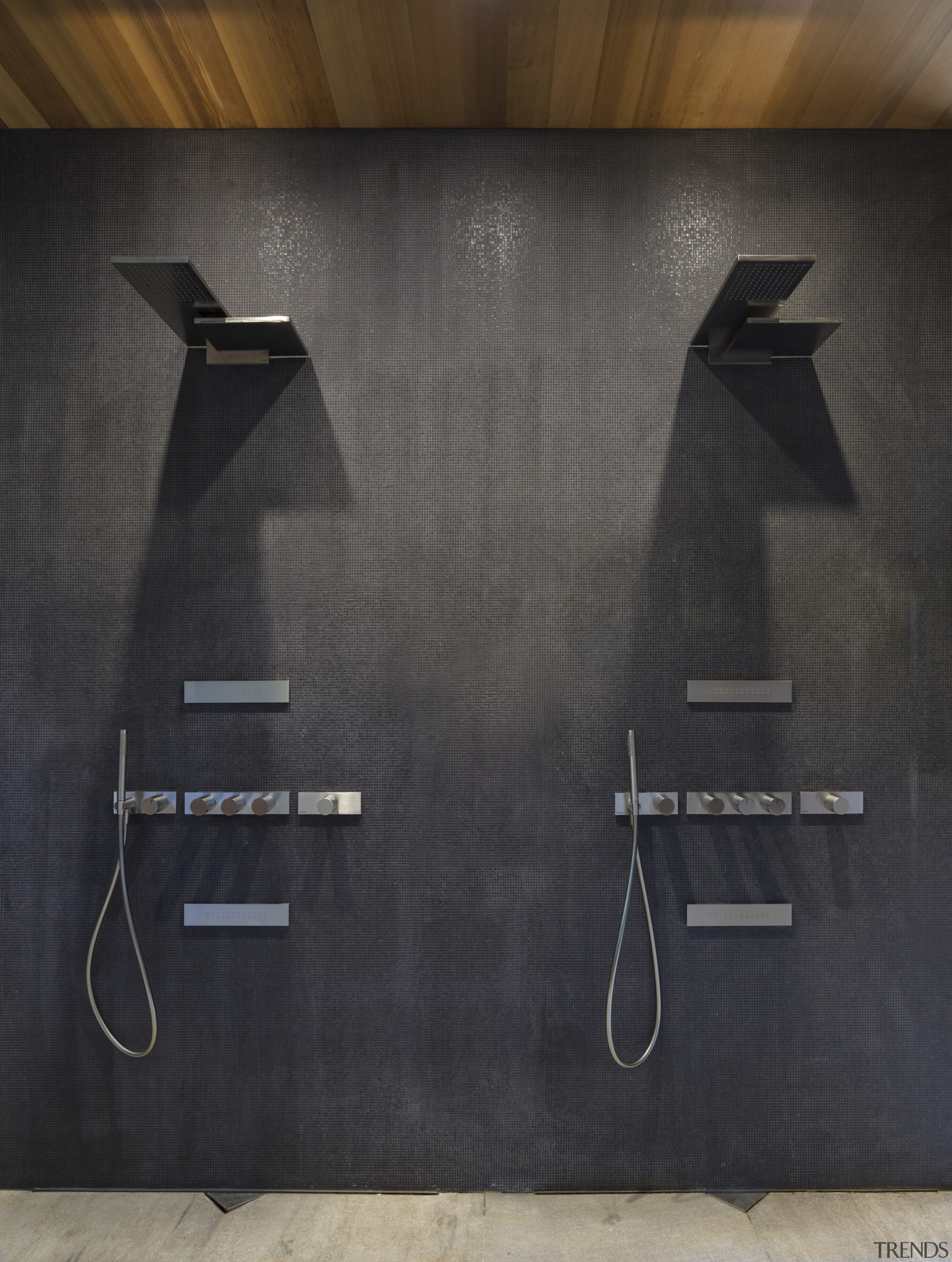 The ground-glass tiles of the master bath’s shower 