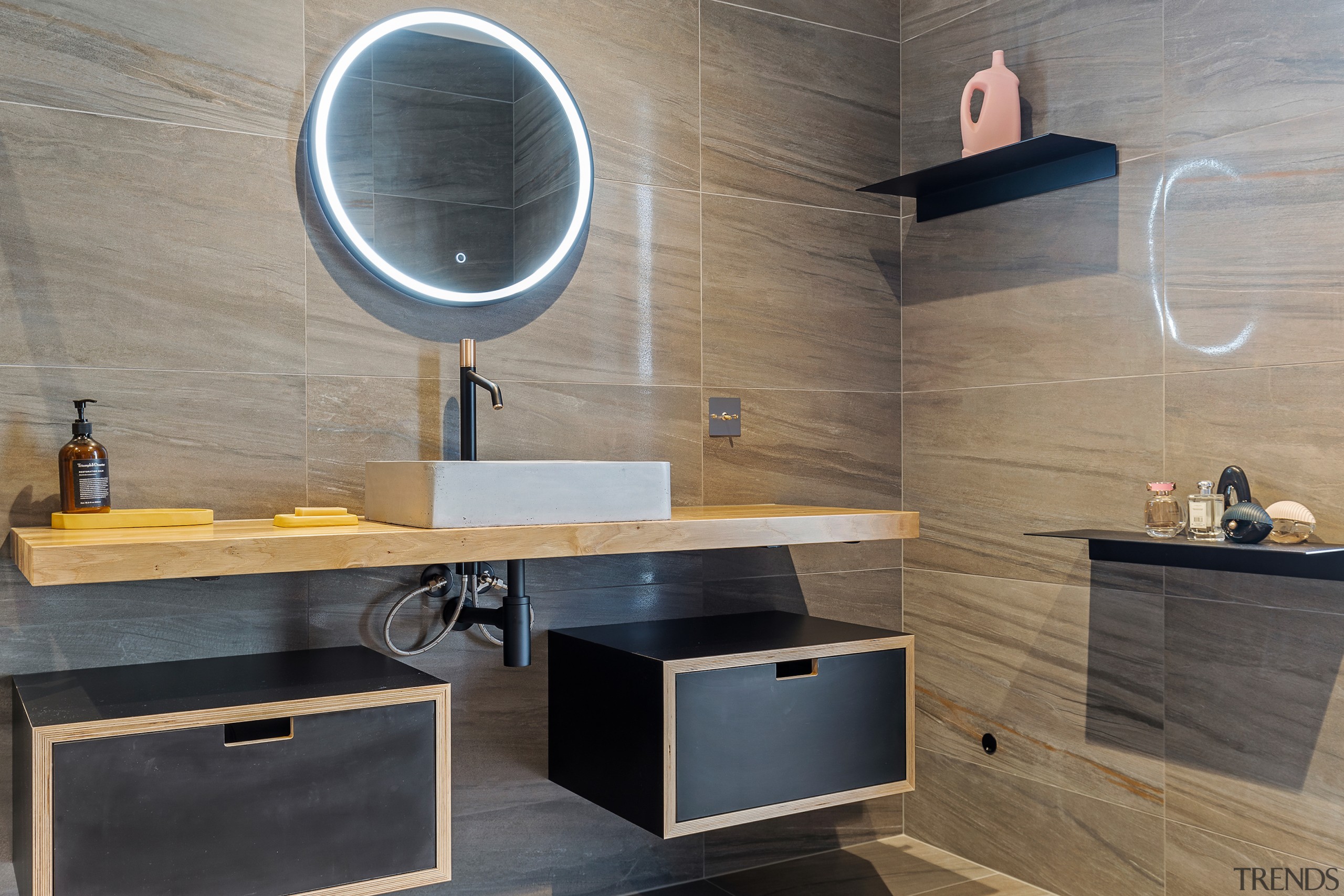 Simple and symmetric describes this vanity. 