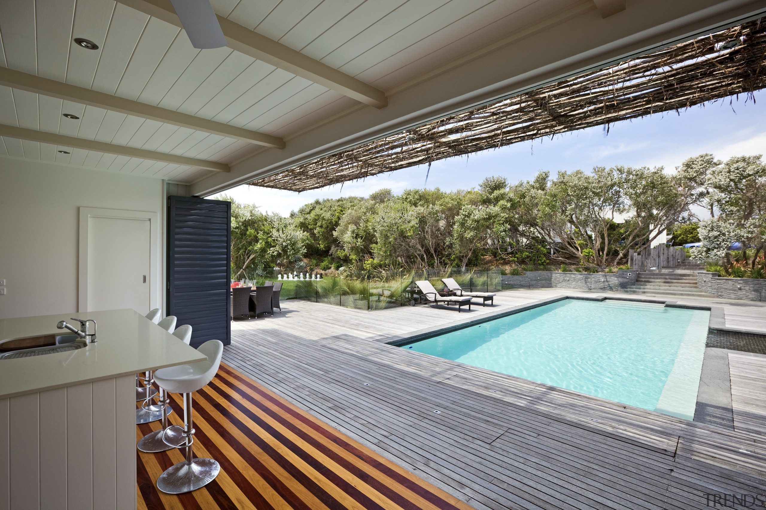 View of the poolside area - View of estate, house, leisure, property, real estate, resort, swimming pool, villa, gray