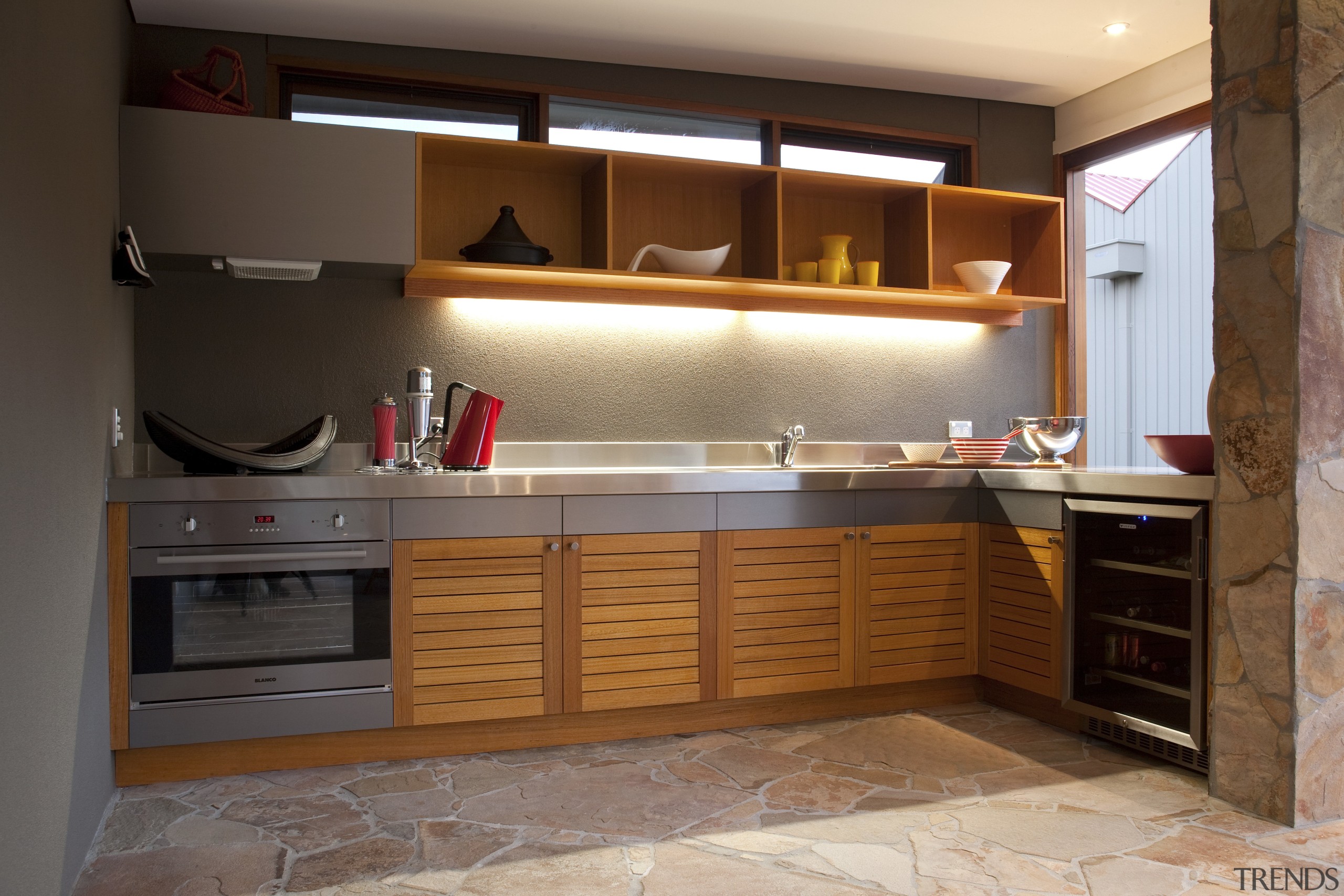 View of kitchen with wooden cabinetry. - View cabinetry, countertop, cuisine classique, interior design, kitchen, room, brown