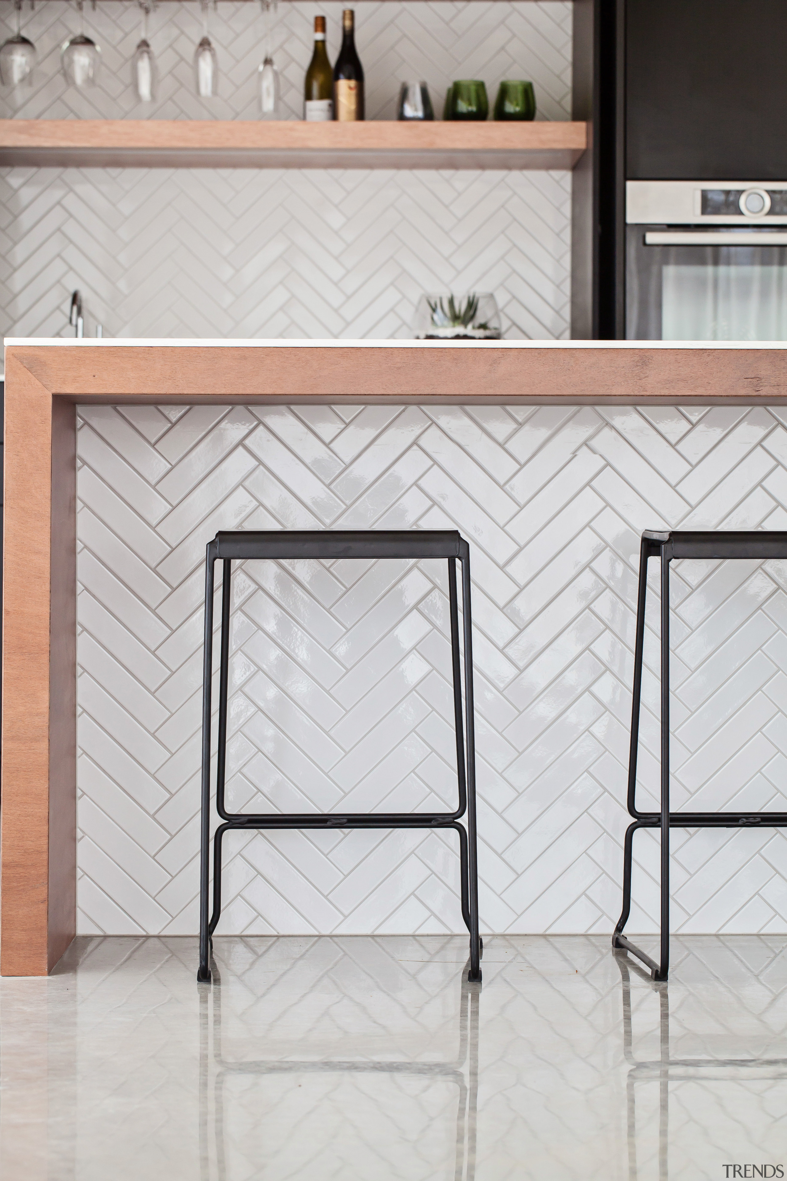 Piece by piece  the matching herringbone tiles floor, furniture, glass, product, product design, shelf, shelving, table, wall, gray, white