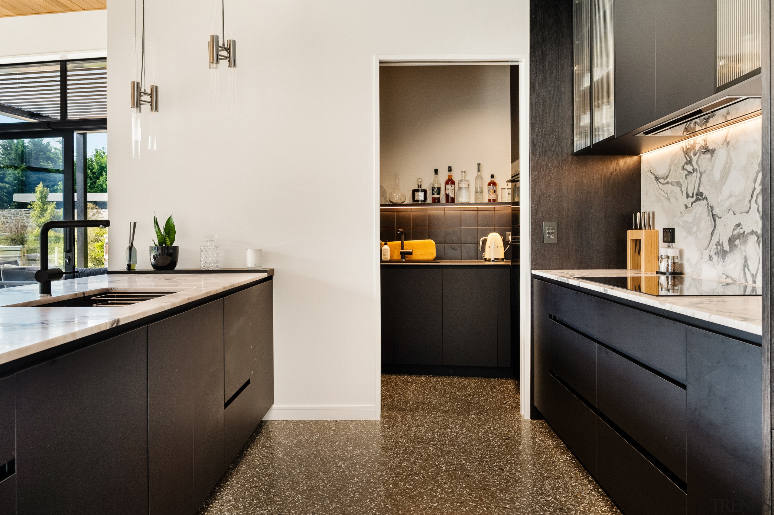 The kitchen offers plenty of room for the 