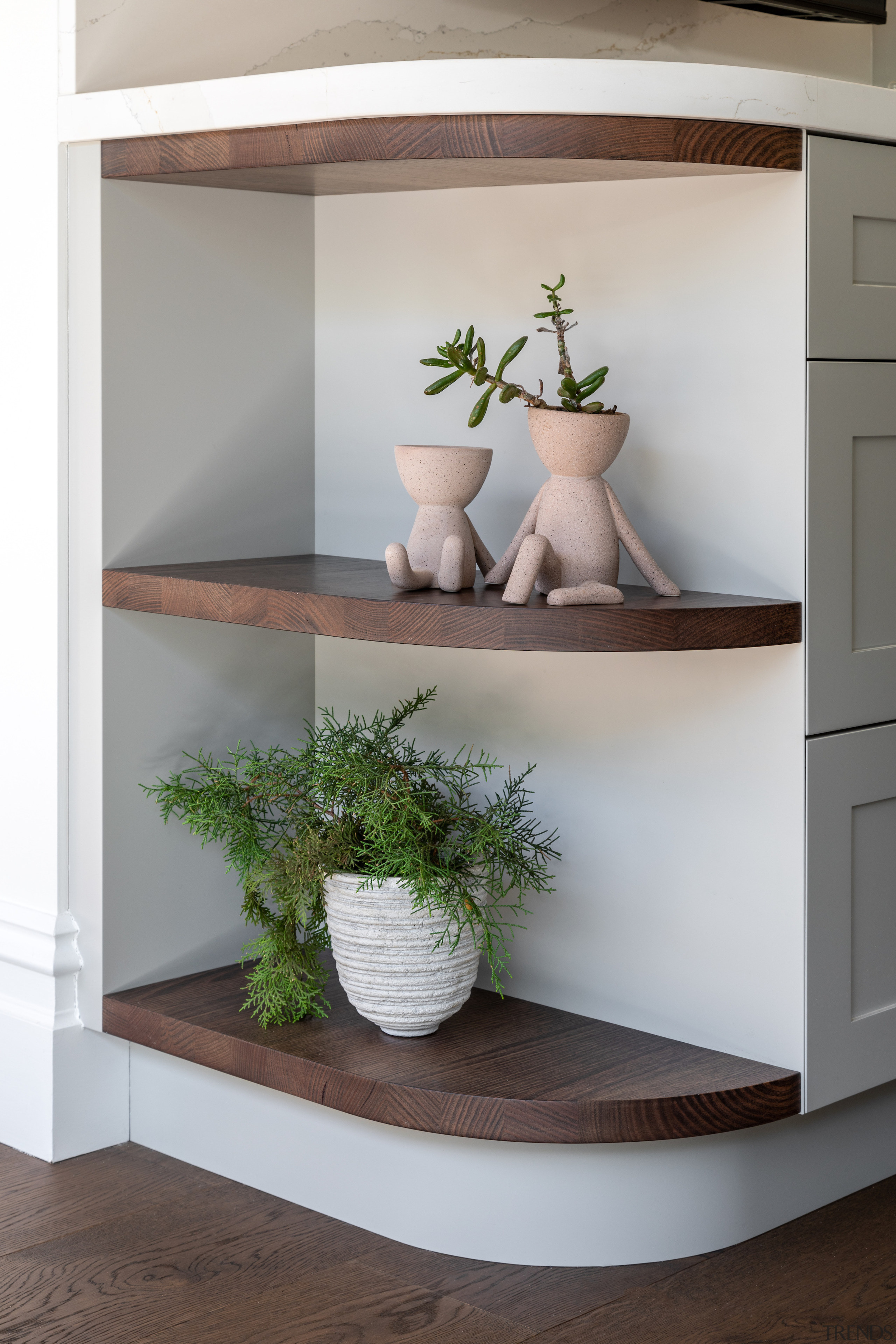 Open shelving situated at the entry to the 