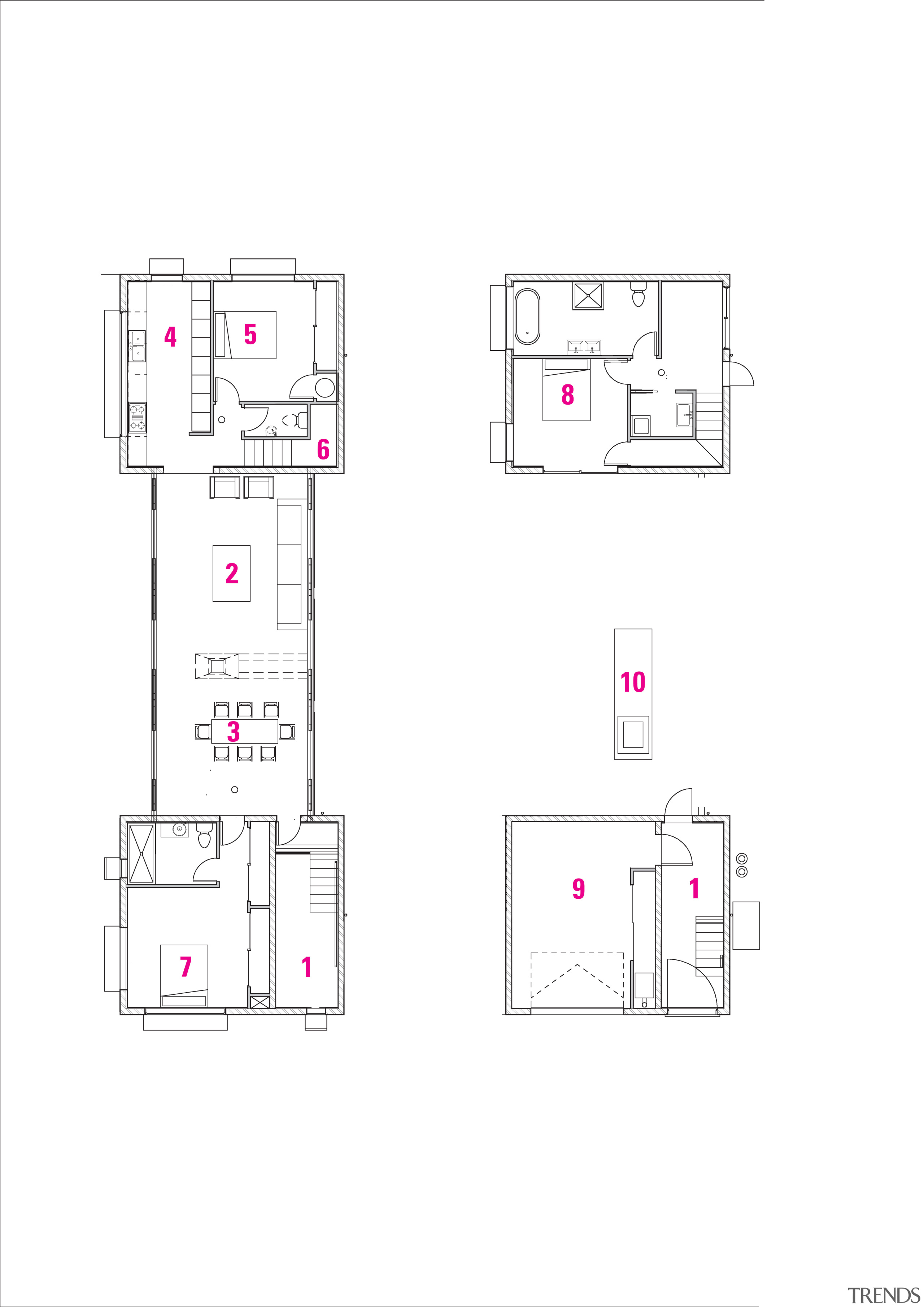 View of architectural floor plans. - View of area, design, diagram, drawing, floor plan, line, pattern, plan, product, product design, schematic, structure, white