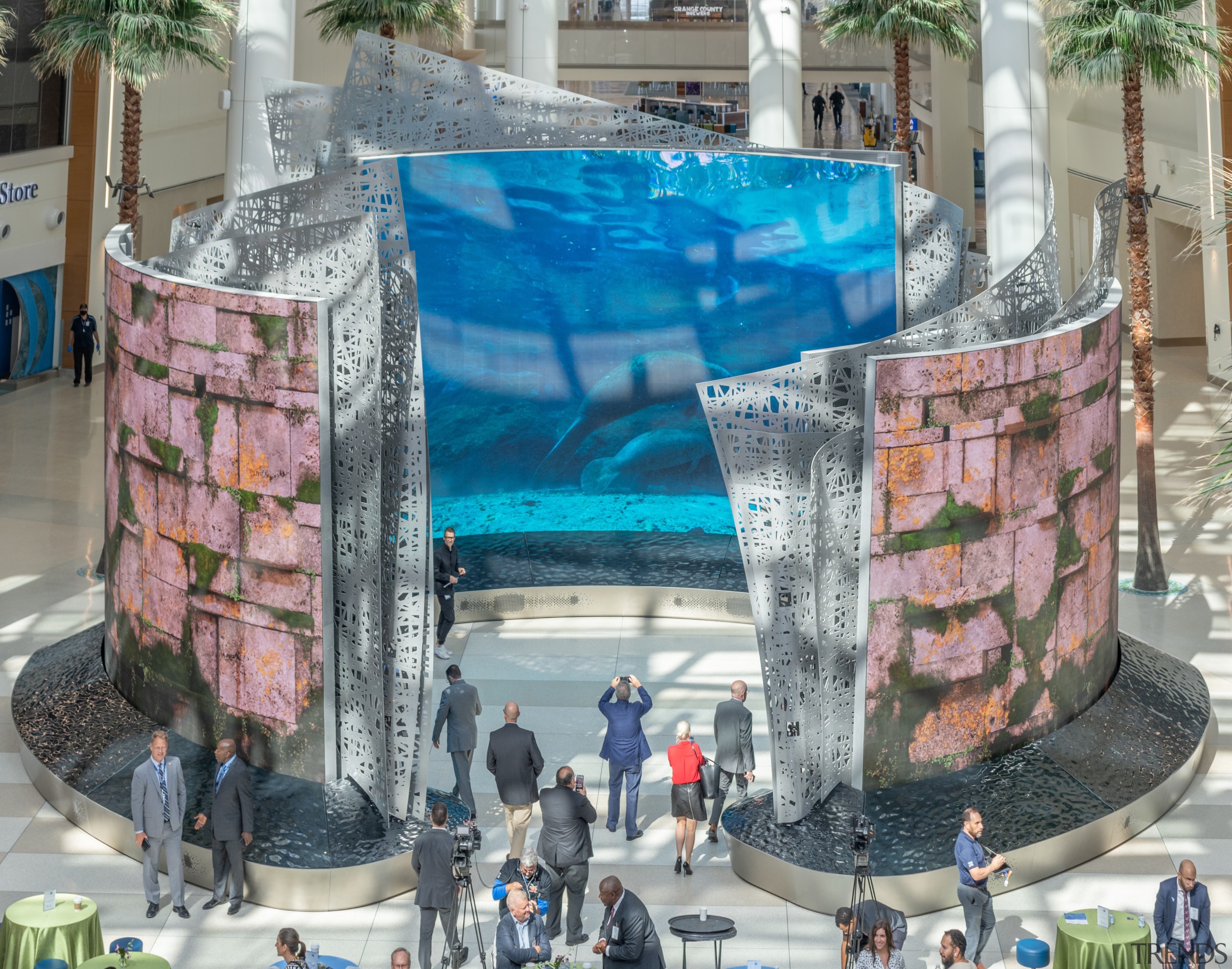 Giant screens host hours of custom-created content that 