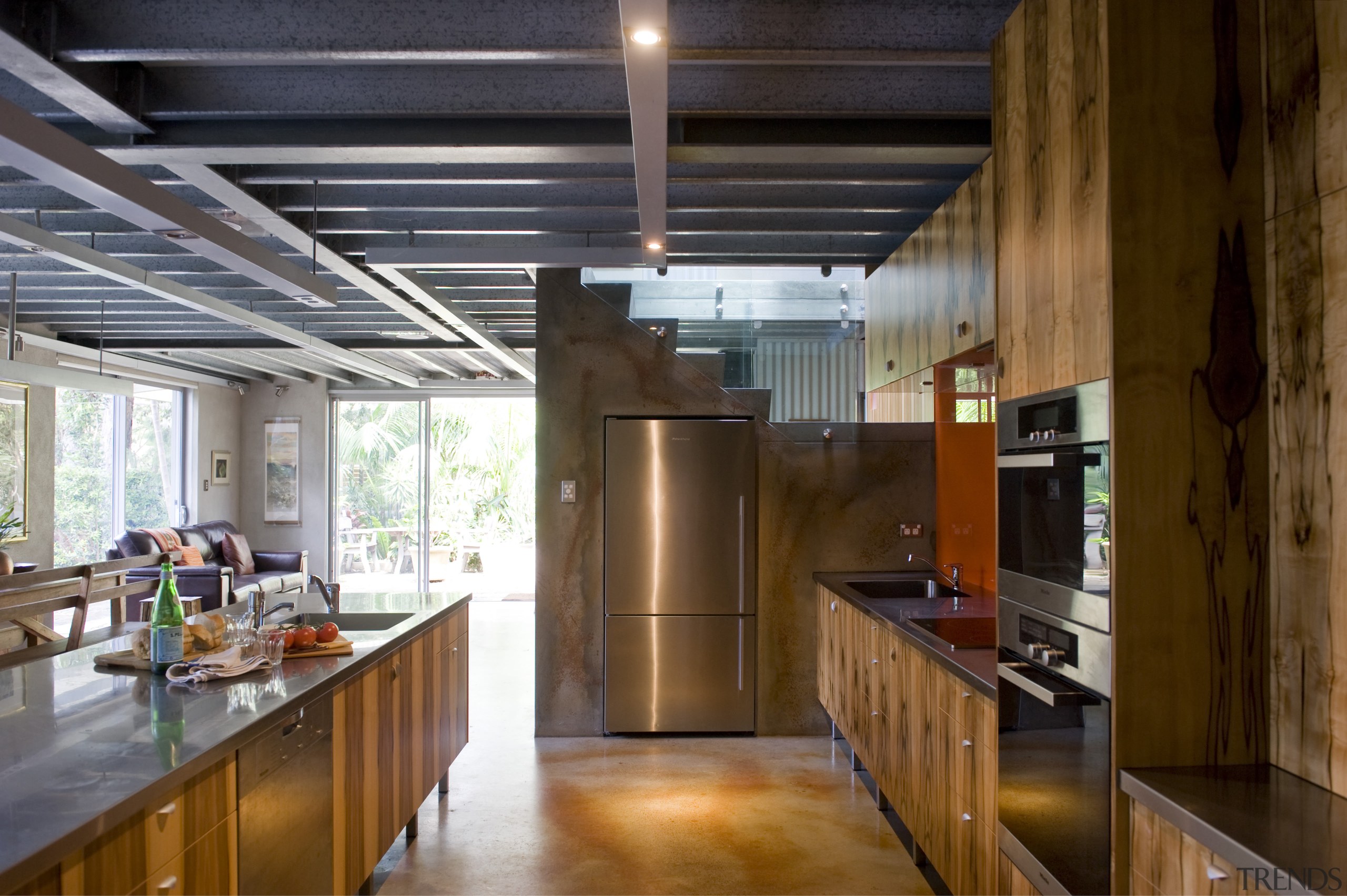 The house and kitchen designed by Jonothan Grose-Jong ceiling, countertop, interior design, kitchen, loft, real estate, brown