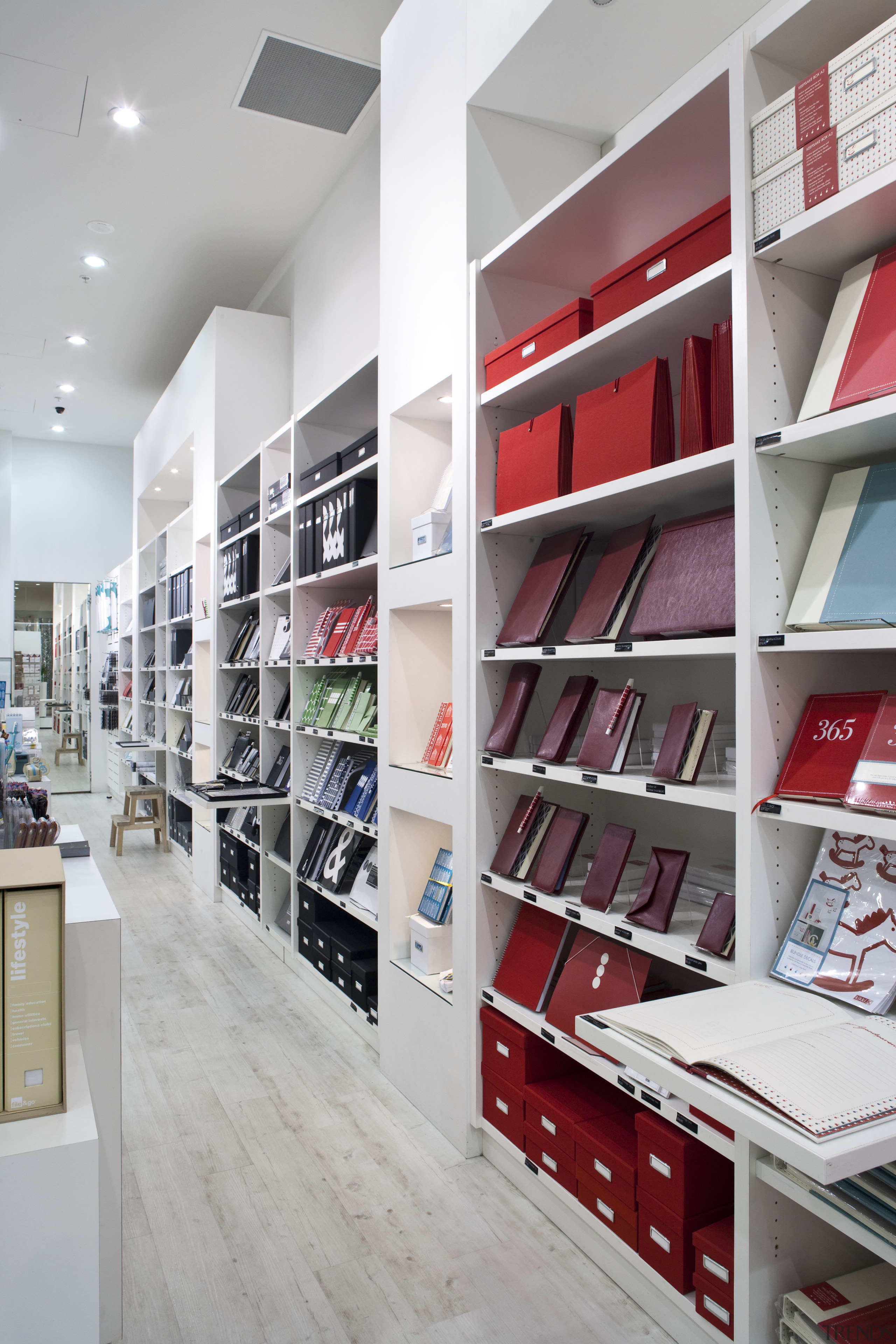 View of shops fitted by Dimension Shopfitters. - bookcase, furniture, institution, interior design, library, public library, retail, shelf, shelving, gray