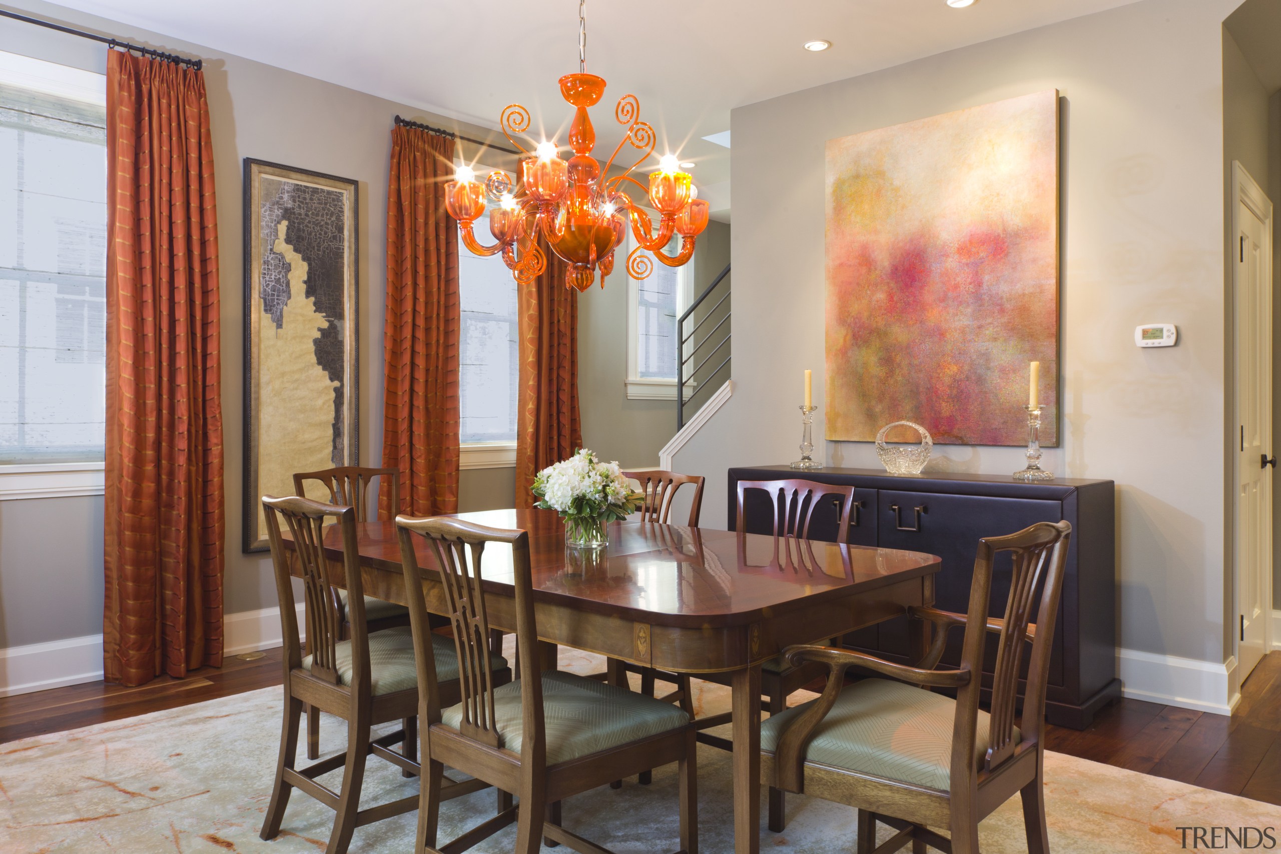 This is a home designed by John Behal ceiling, dining room, home, interior design, living room, property, real estate, room, table, wall, window, gray