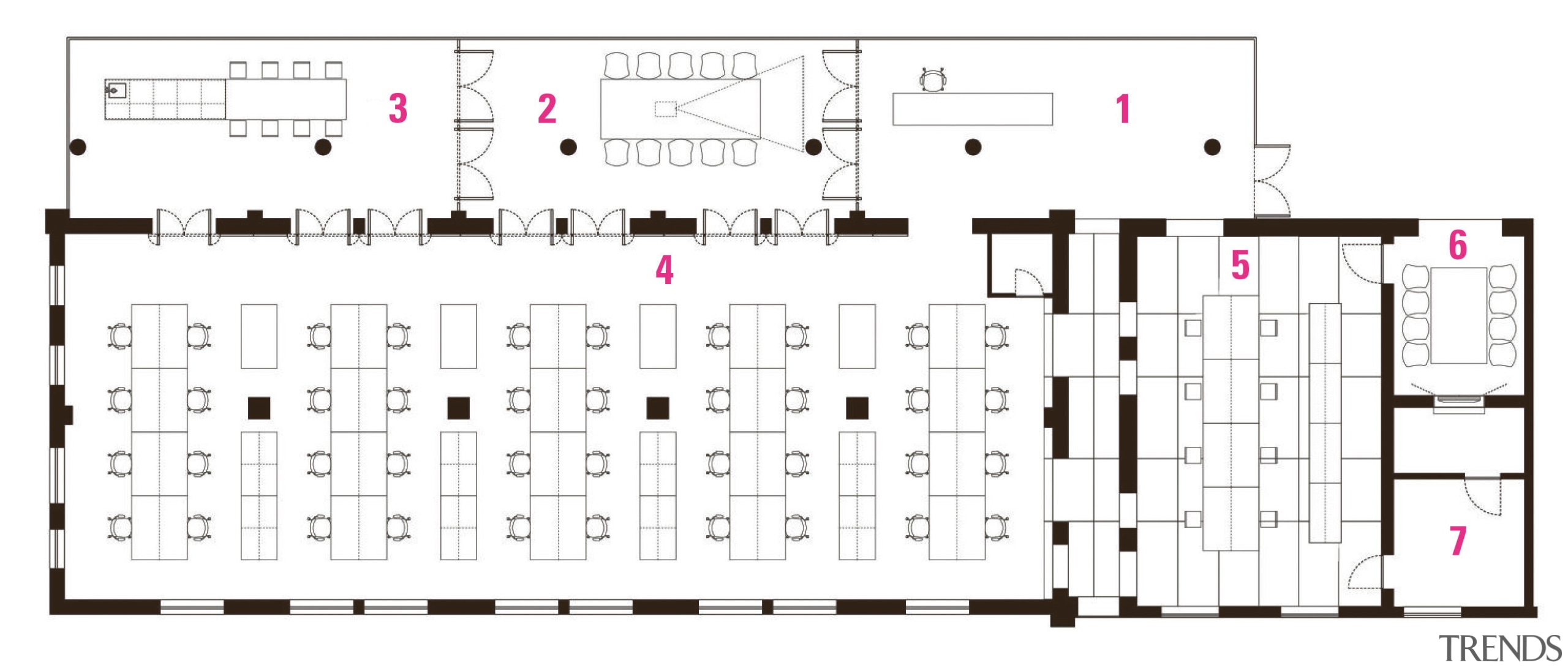 Legend to plan of Spark Architects office, Beijing:1 area, design, diagram, floor plan, font, line, plan, product design, text, white