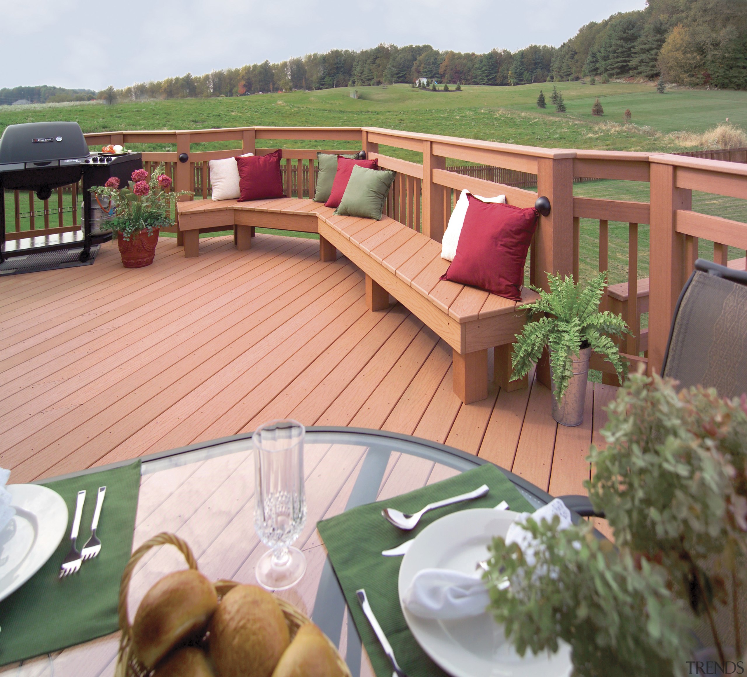View of products from WeatherBest Decking &amp; Railing. backyard, deck, outdoor structure, wood