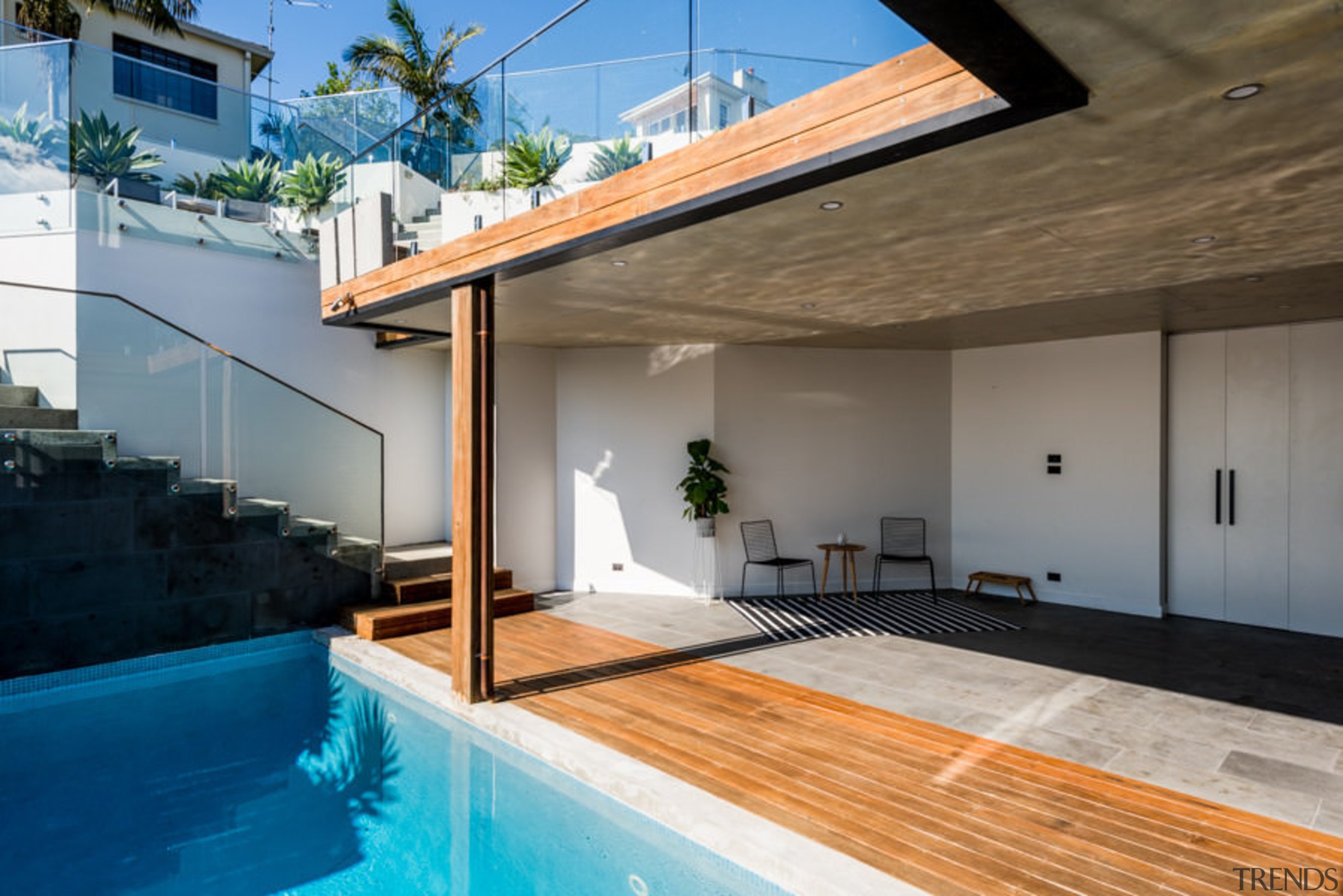 Another view into the pool area - Another architecture, daylighting, estate, home, house, interior design, property, real estate, roof, swimming pool, window, gray